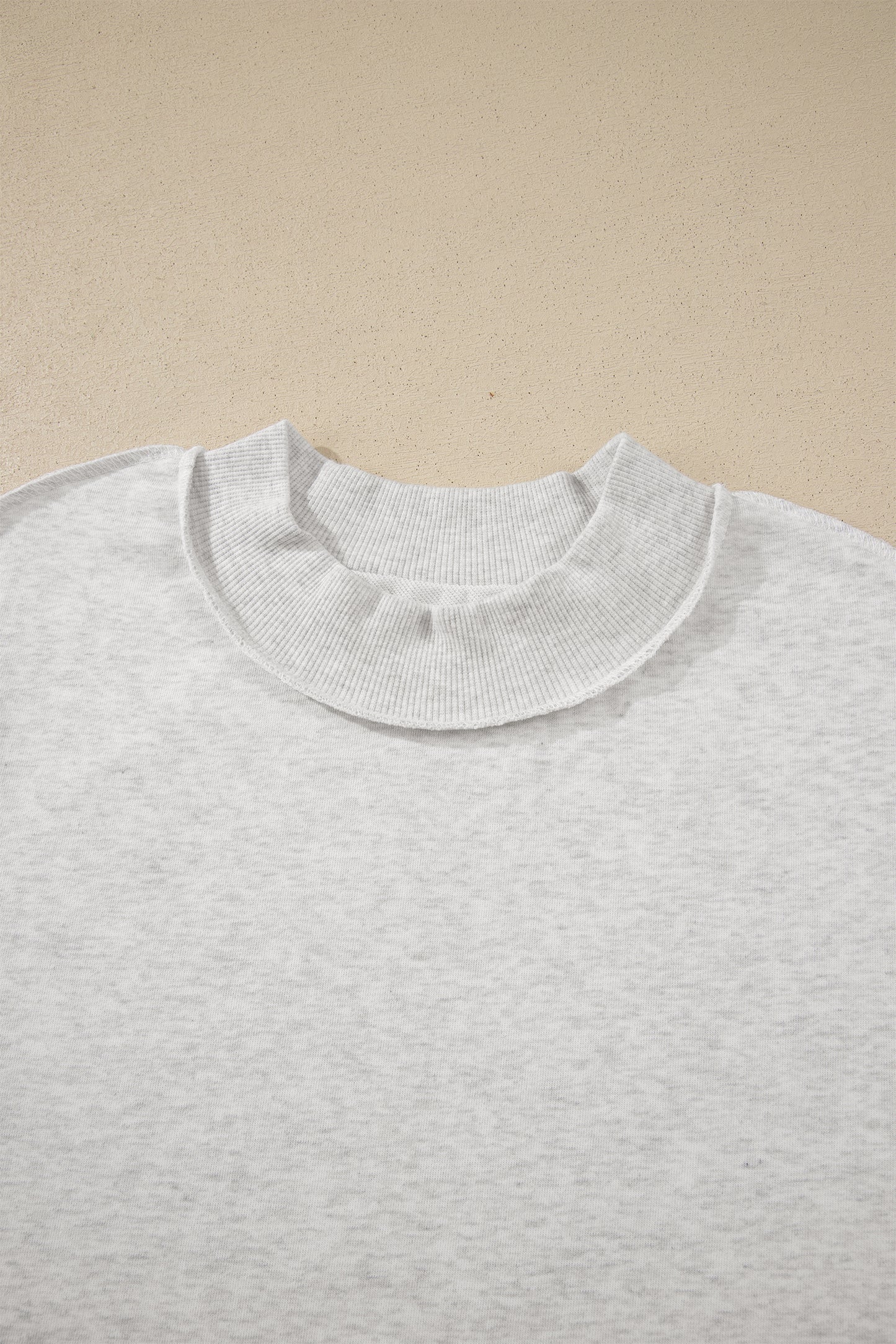 Light Grey Exposed Seam Detail Mock Neck Tee-Tops/Tops & Tees-[Adult]-[Female]-2022 Online Blue Zone Planet