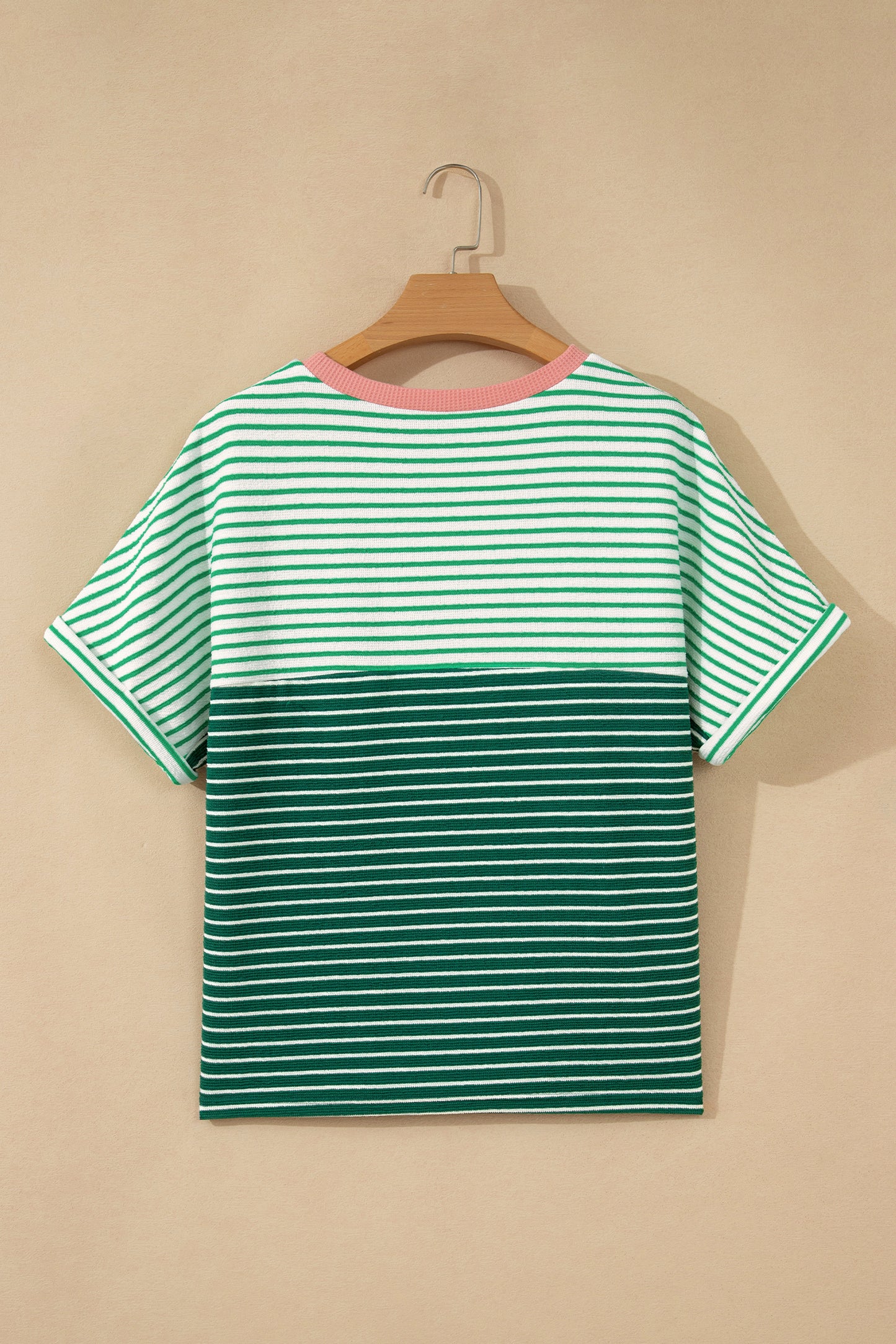 Green Stripe Contrast Print Color Block Detail Relaxed Tee-Tops/Tops & Tees-[Adult]-[Female]-2022 Online Blue Zone Planet