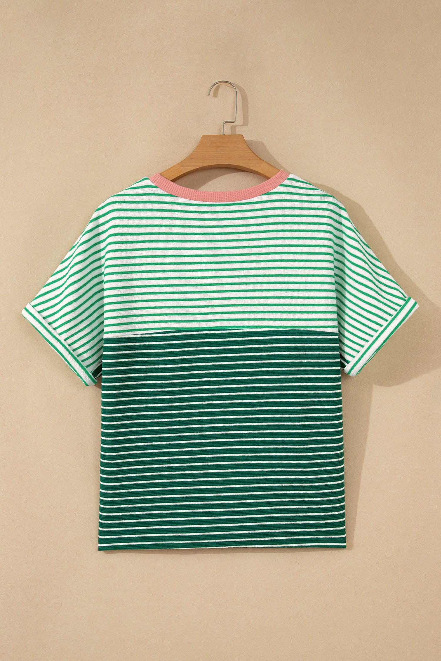Green Stripe Contrast Print Color Block Detail Relaxed Tee-Tops/Tops & Tees-[Adult]-[Female]-2022 Online Blue Zone Planet
