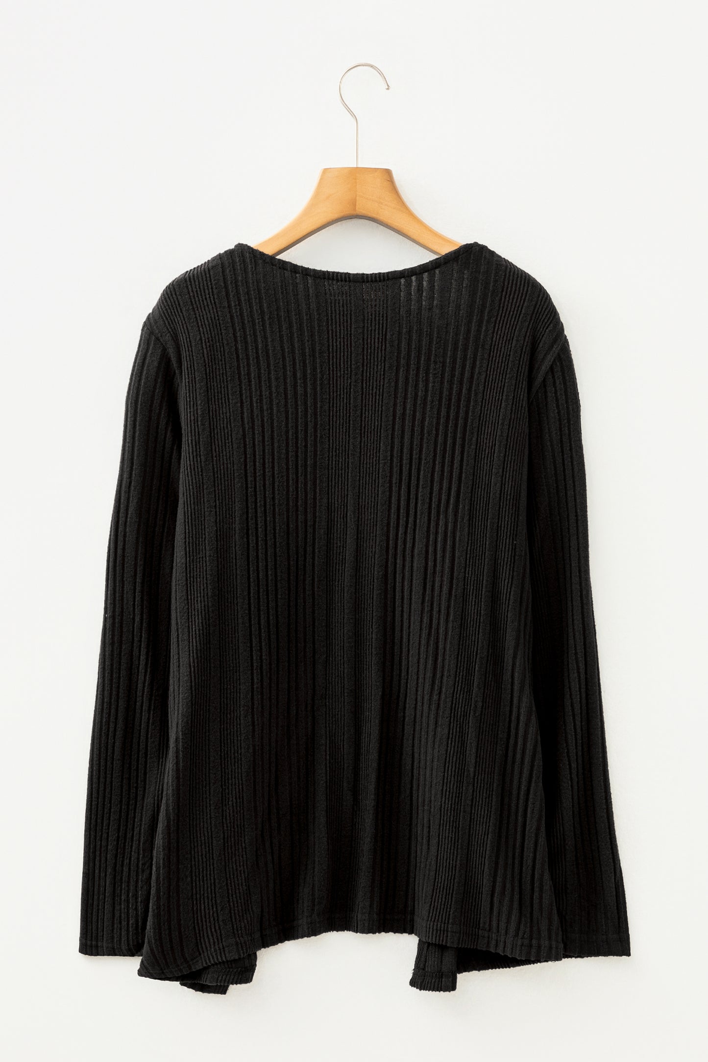 Black Ribbed Open Front Knitted Top With Pockets-Sweaters & Cardigans/Cardigans-[Adult]-[Female]-2022 Online Blue Zone Planet