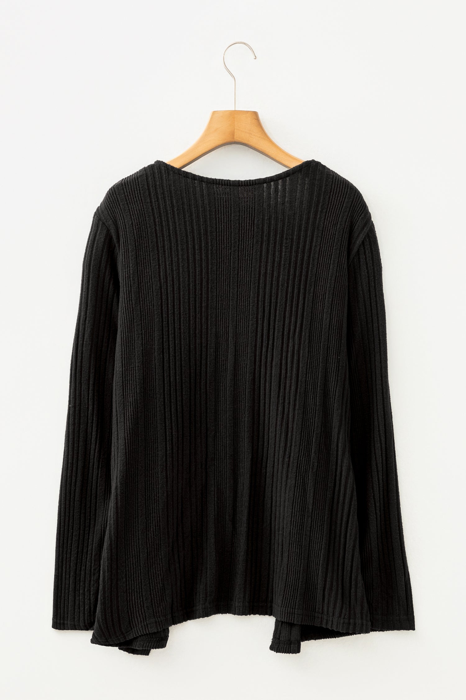 Black Ribbed Open Front Knitted Top With Pockets-Sweaters & Cardigans/Cardigans-[Adult]-[Female]-2022 Online Blue Zone Planet