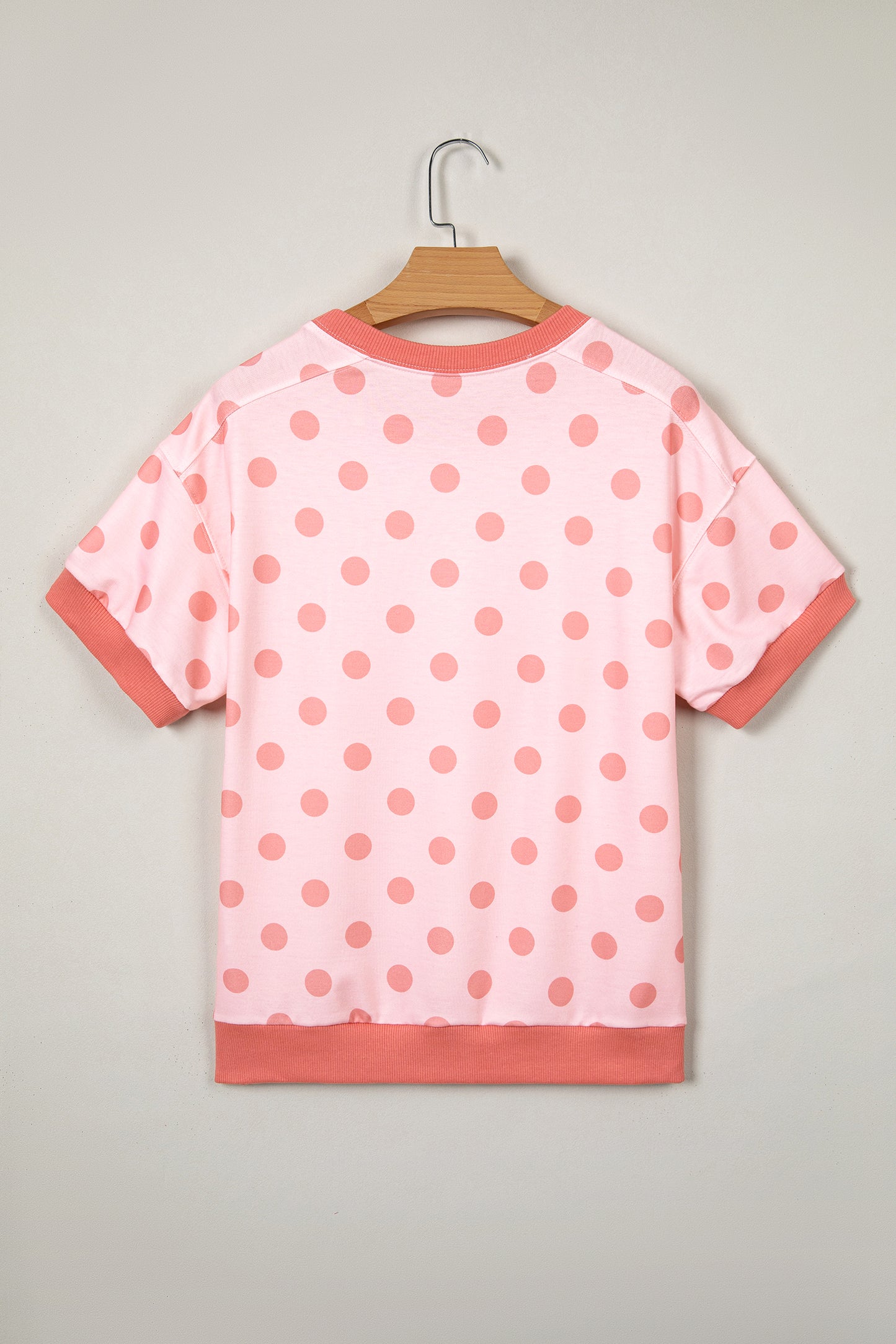 Pink Color Block Trim Polka Dot Casual Tee-Tops/Tops & Tees-[Adult]-[Female]-2022 Online Blue Zone Planet