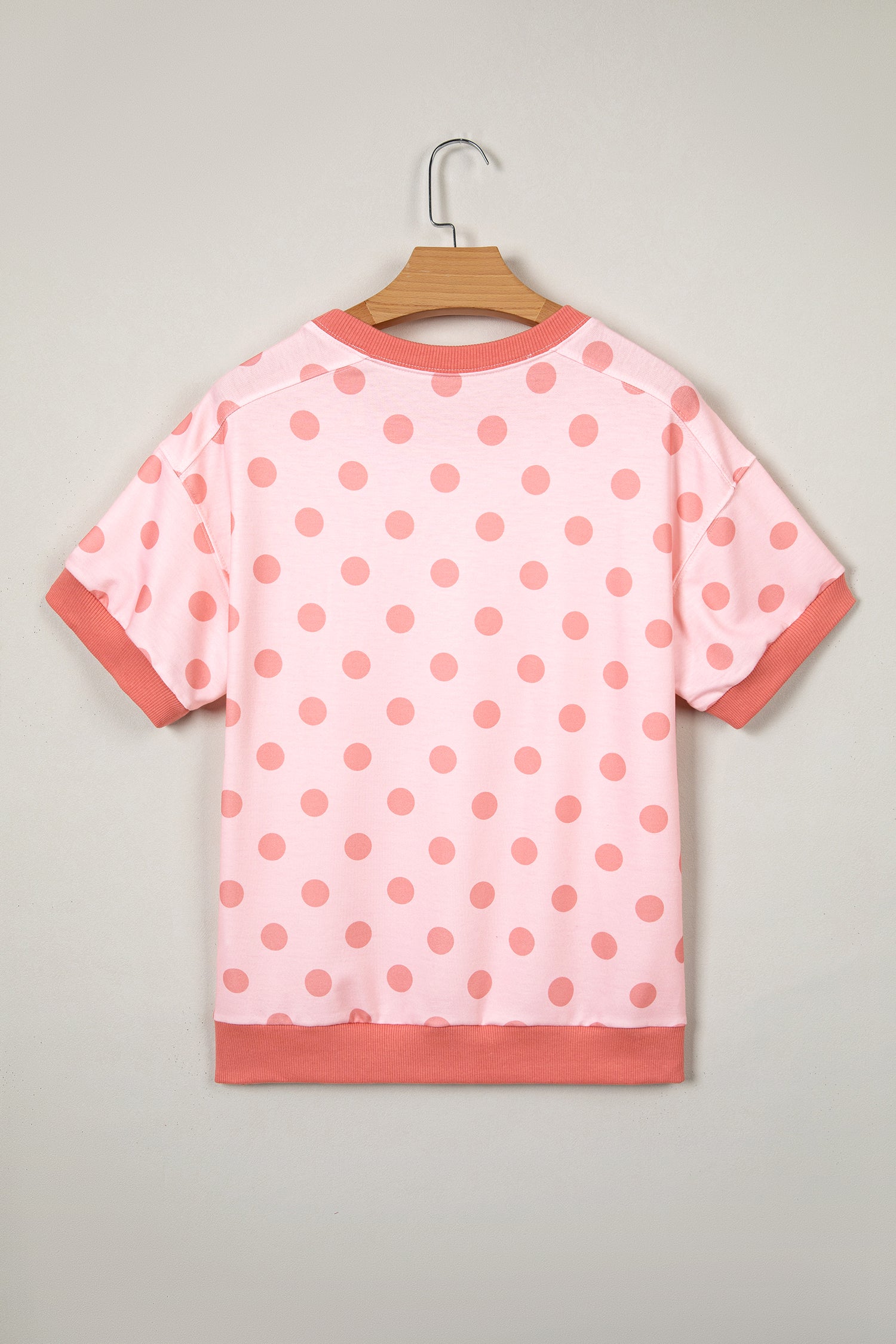 Pink Color Block Trim Polka Dot Casual Tee-Tops/Tops & Tees-[Adult]-[Female]-2022 Online Blue Zone Planet