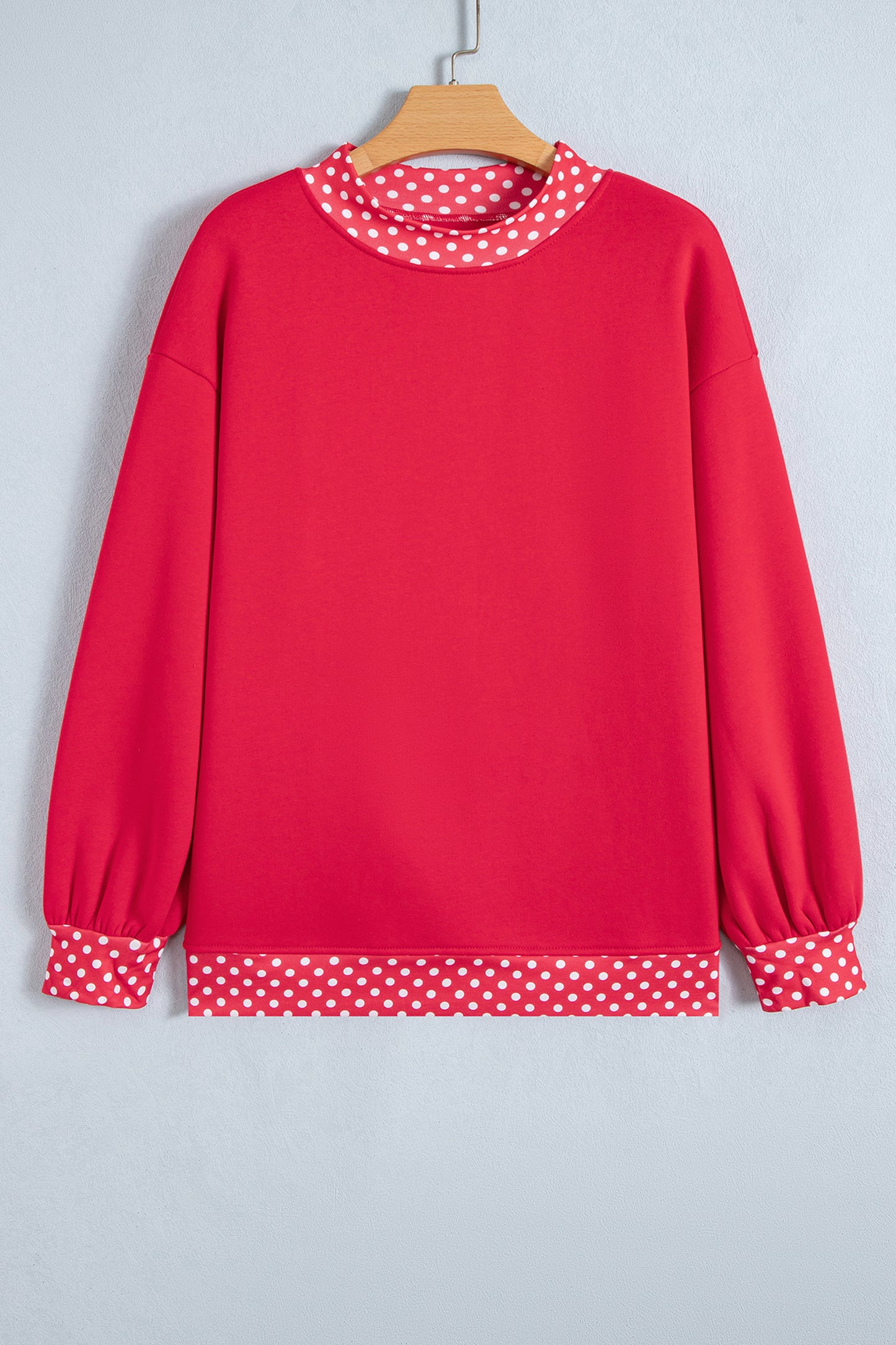 Racing Red Colorblock Polka Dot Contrast Trim Oversized Sweatshirt