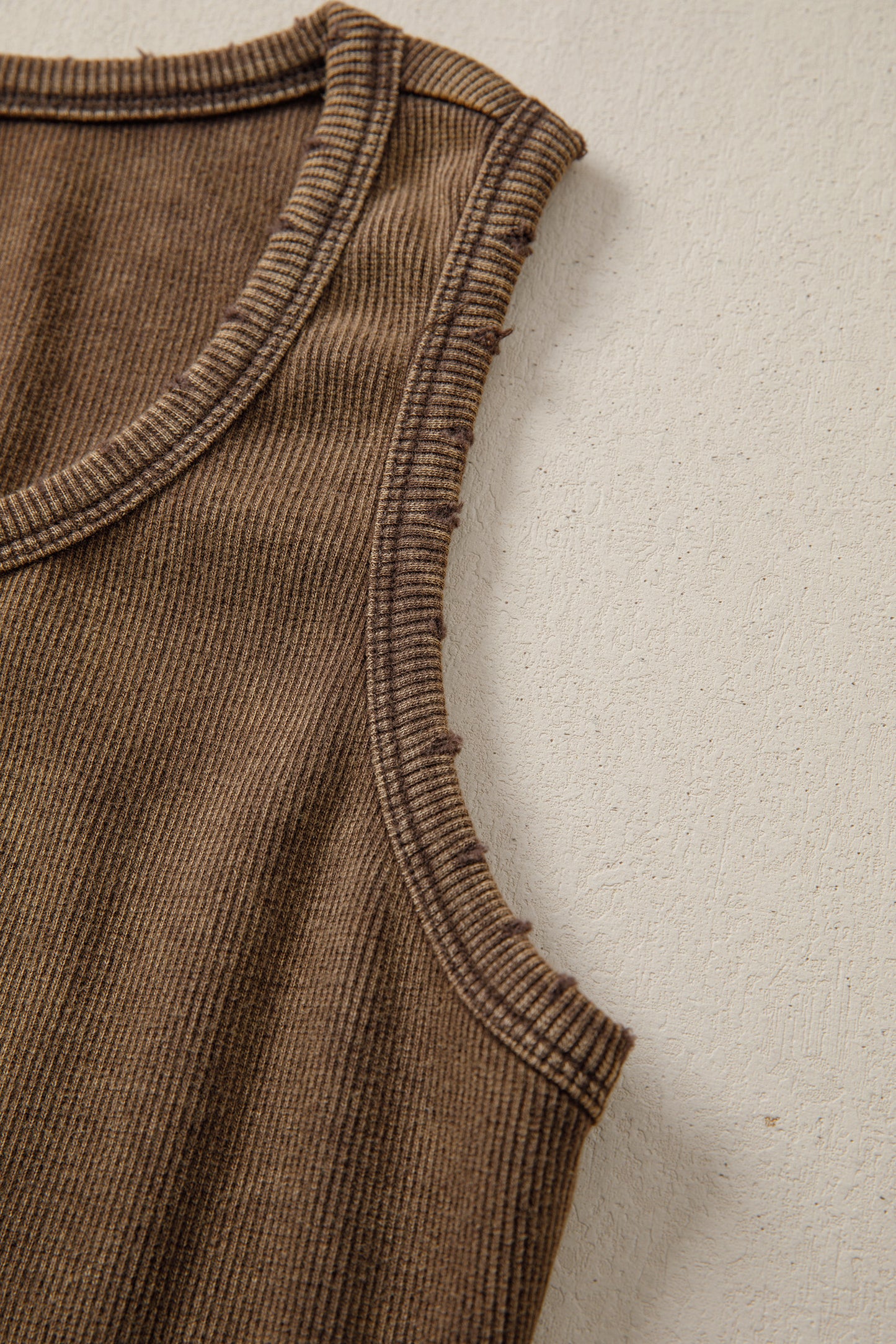 Coffee Vintage Distressed Ribbed Mineral Wash Tank Top-Tops/Tank Tops-[Adult]-[Female]-2022 Online Blue Zone Planet