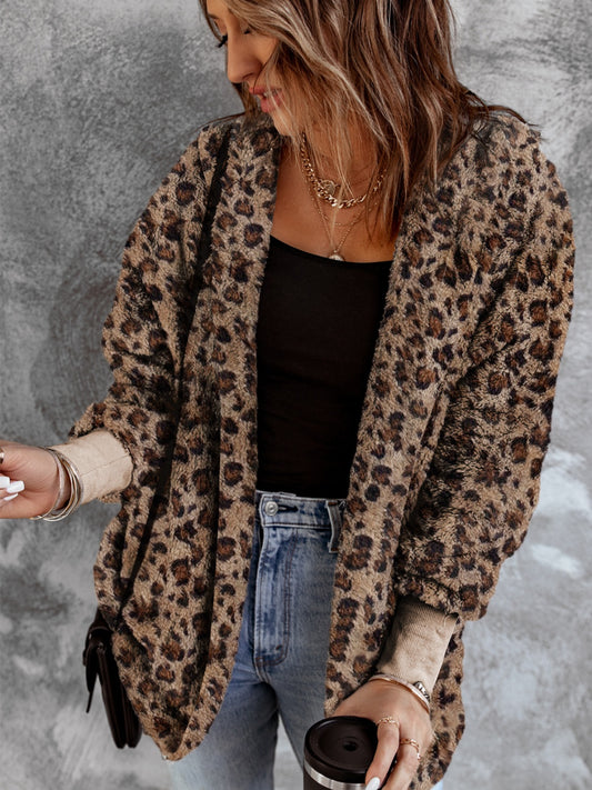 Blue Zone Planet | Fuzzy Leopard Long Sleeve Hooded Jacket-TOPS / DRESSES-[Adult]-[Female]-Leopard-S-2022 Online Blue Zone Planet