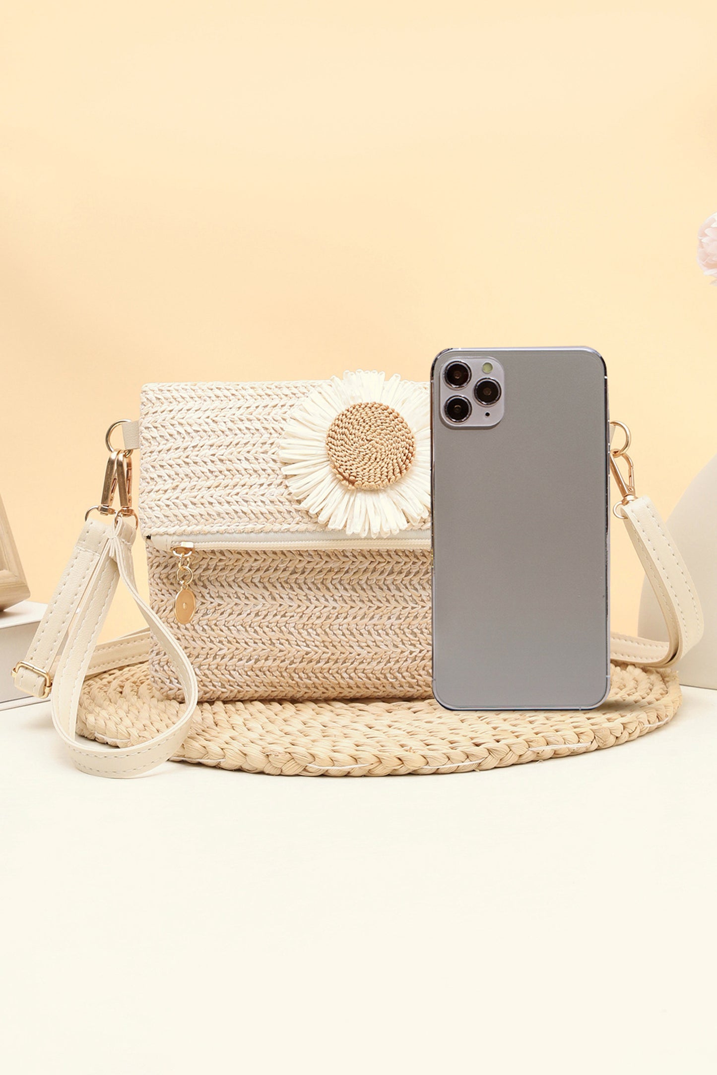 Pink Striped Straw Woven Zip Folded Magnetic Button Shoulder Bag-Shoes & Bags/Shoulder Bags-[Adult]-[Female]-2022 Online Blue Zone Planet