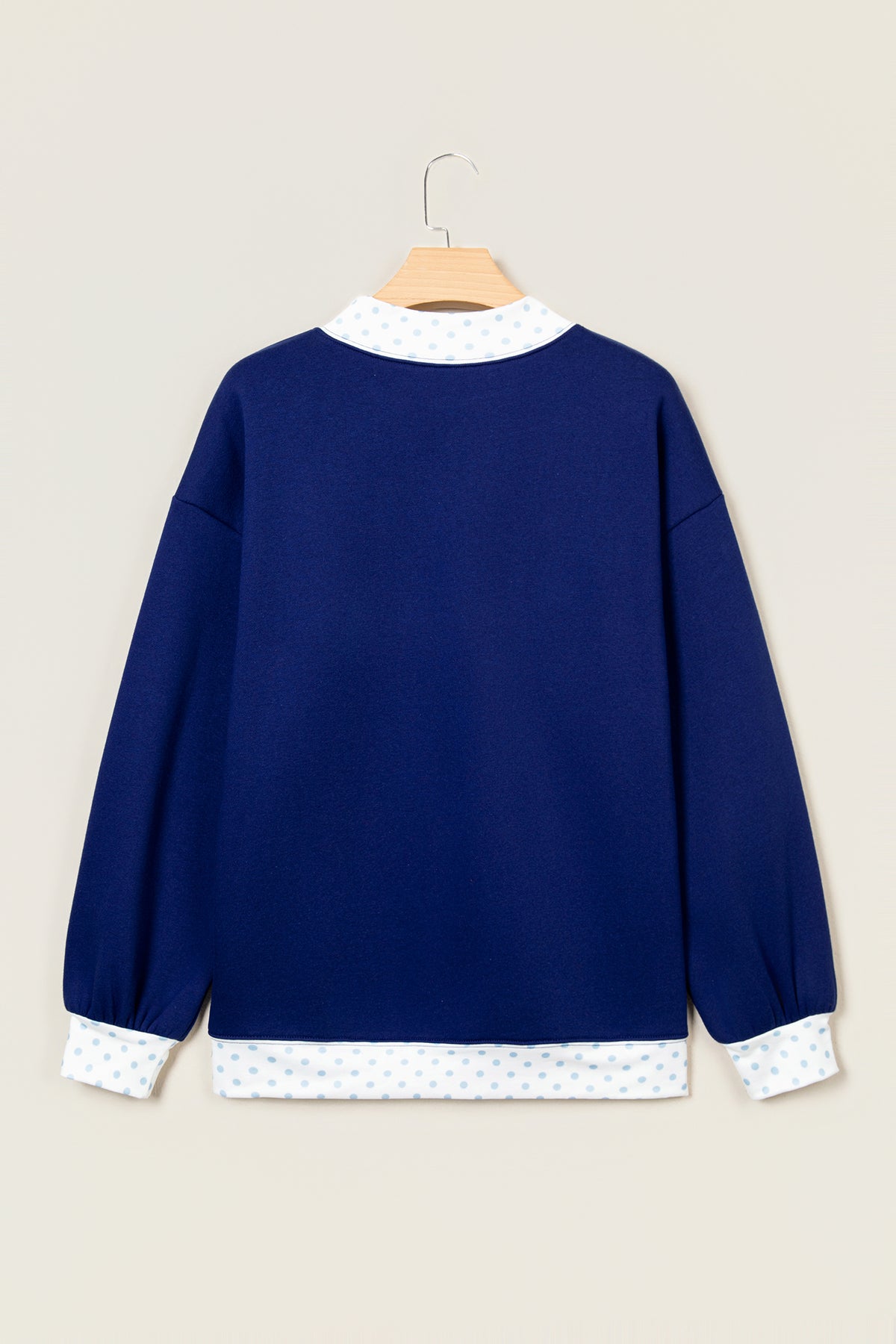 Dirty blue Polka Dot Trim High Neck GRACE Letter Graphic Baggy Sweatshirt-Tops/Sweatshirts & Hoodies-[Adult]-[Female]-2022 Online Blue Zone Planet