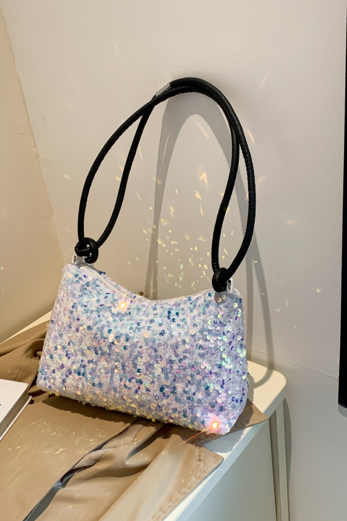 Sequin Double Strap Shoulder Bag-HANDBAGS-[Adult]-[Female]-2022 Online Blue Zone Planet