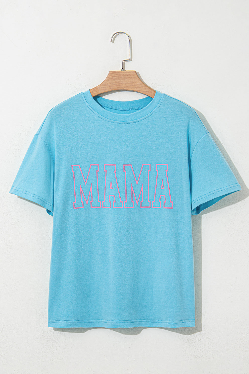 Light Blue Mama Letter Graphic Neon T Shirt-Tops/Tops & Tees-[Adult]-[Female]-2022 Online Blue Zone Planet