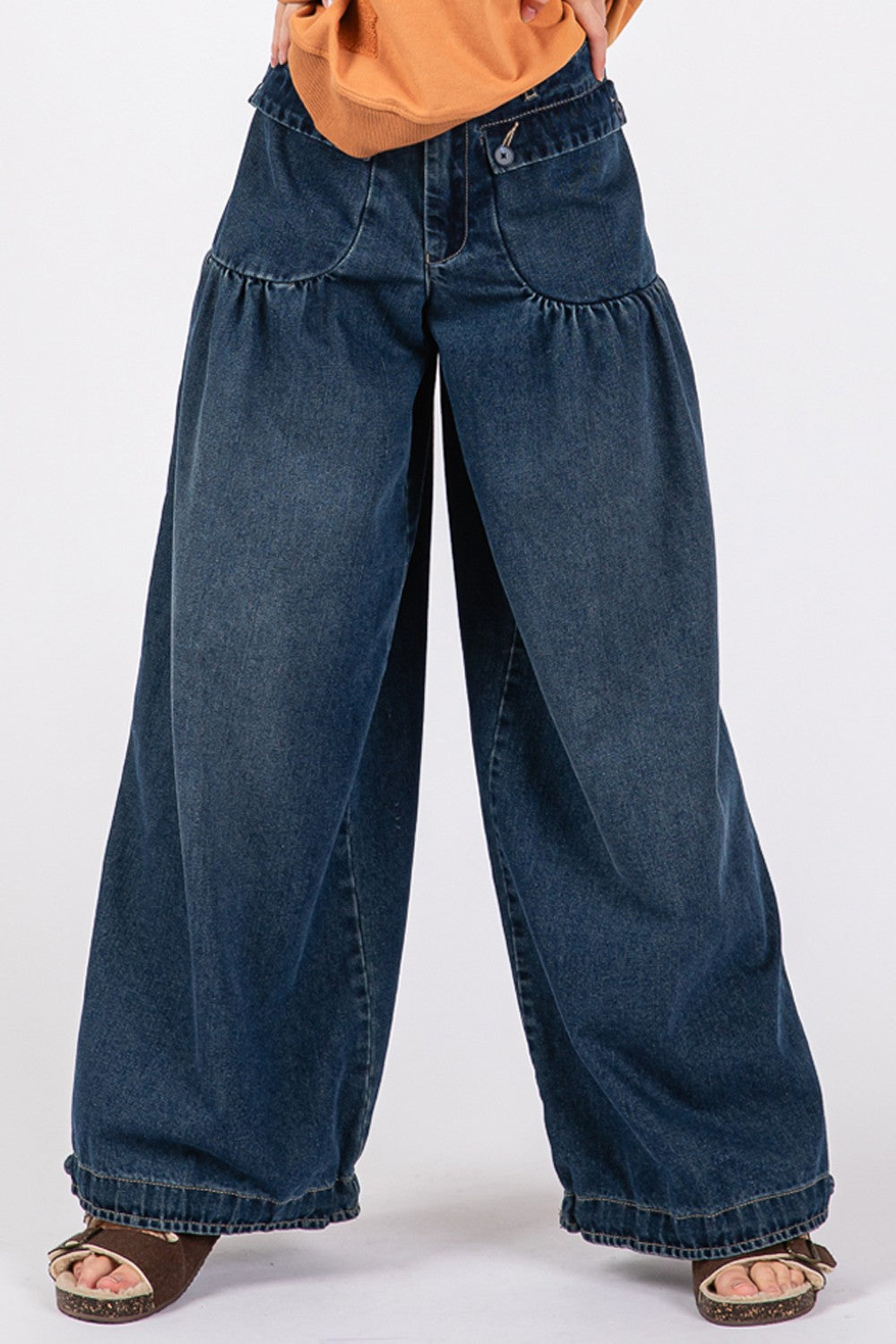 SAGE + FIG Mid-Rise Cargo Jeans with Pockets-BOTTOMS SIZES SMALL MEDIUM LARGE-[Adult]-[Female]-Denim Blue-S-2022 Online Blue Zone Planet