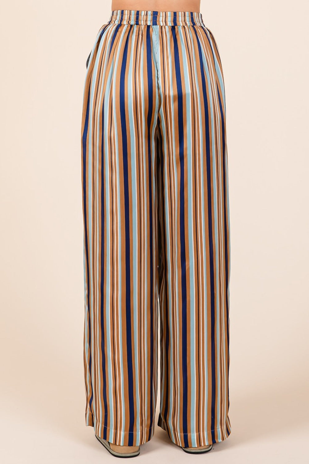 Mittoshop Striped Satin Elastic Waist Wide Leg Pants-[Adult]-[Female]-2022 Online Blue Zone Planet