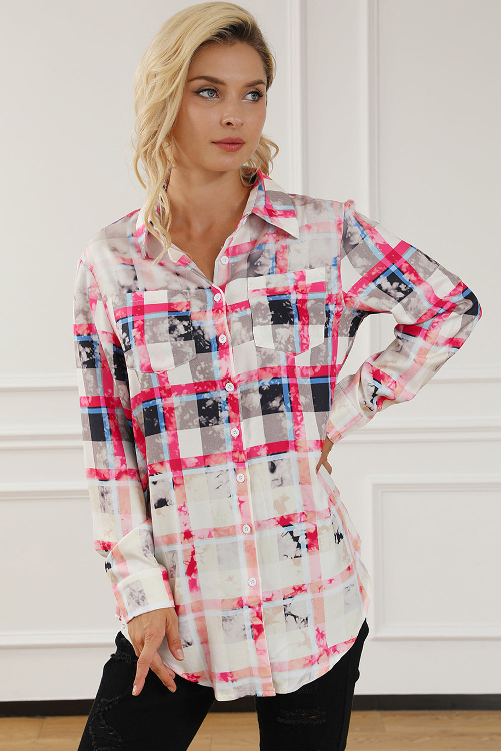 Plaid Button Up Long Sleeve Shirt-TOPS / DRESSES-[Adult]-[Female]-2022 Online Blue Zone Planet