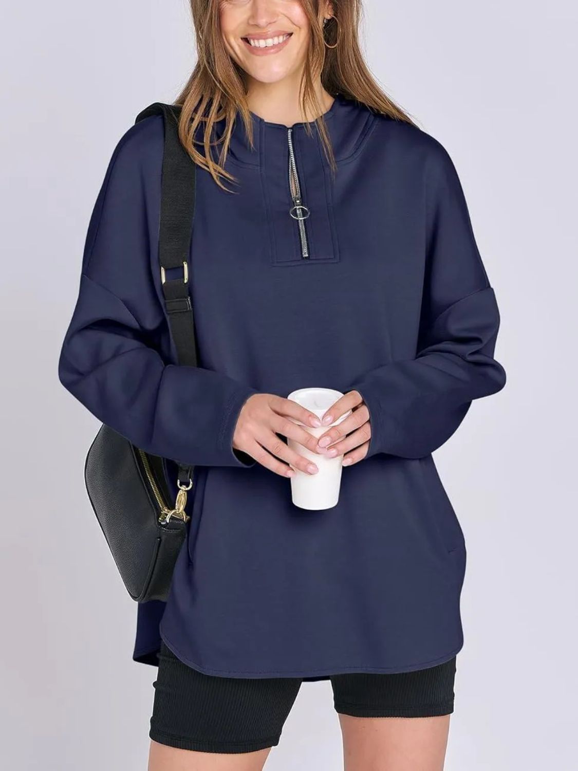 Quarter Zip Long Sleeve Hoodie-TOPS / DRESSES-[Adult]-[Female]-2022 Online Blue Zone Planet