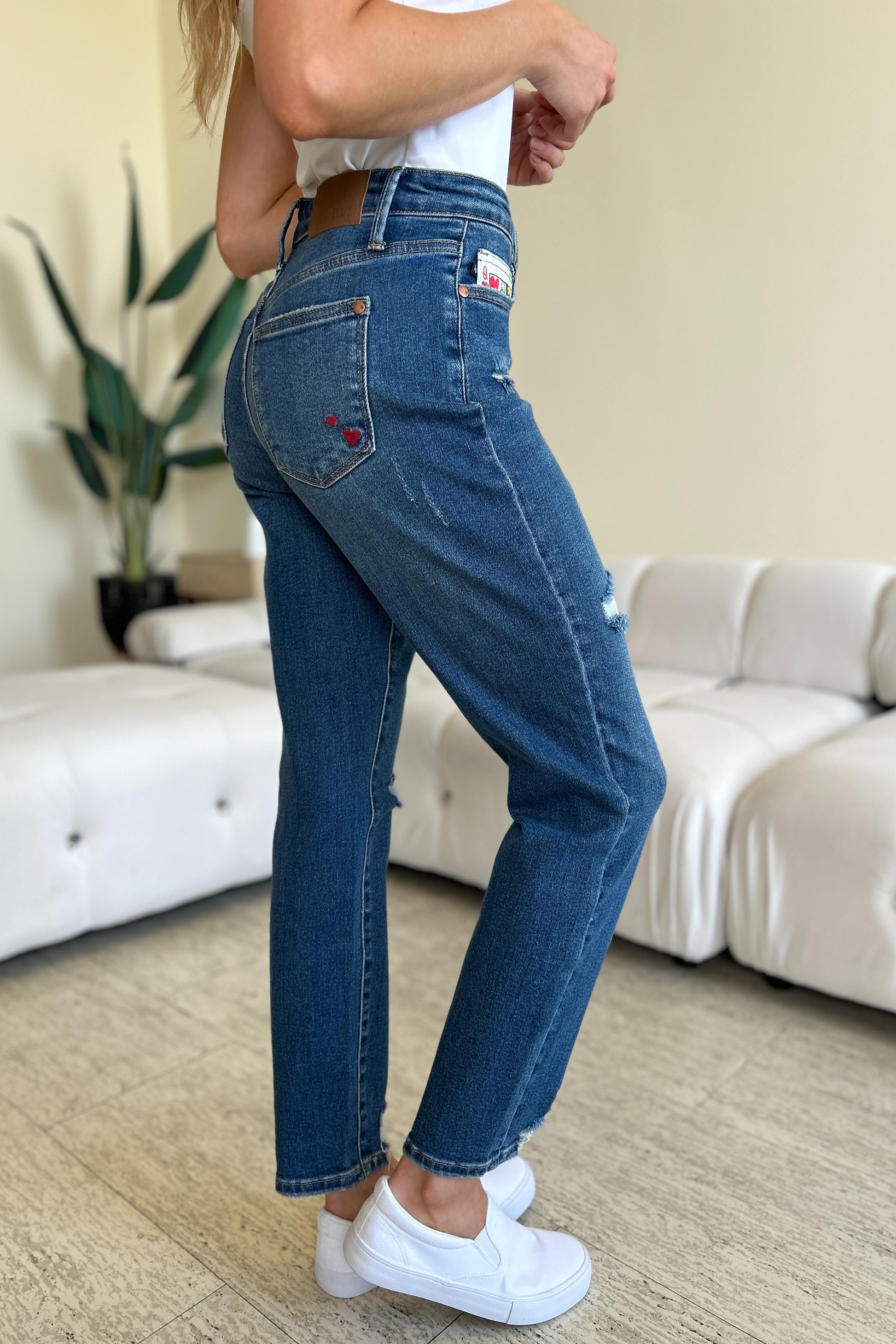 Judy Blue Full Size Queen Of Hearts Coin Pocket BF Jeans-BOTTOMS SIZES SMALL MEDIUM LARGE-[Adult]-[Female]-2022 Online Blue Zone Planet