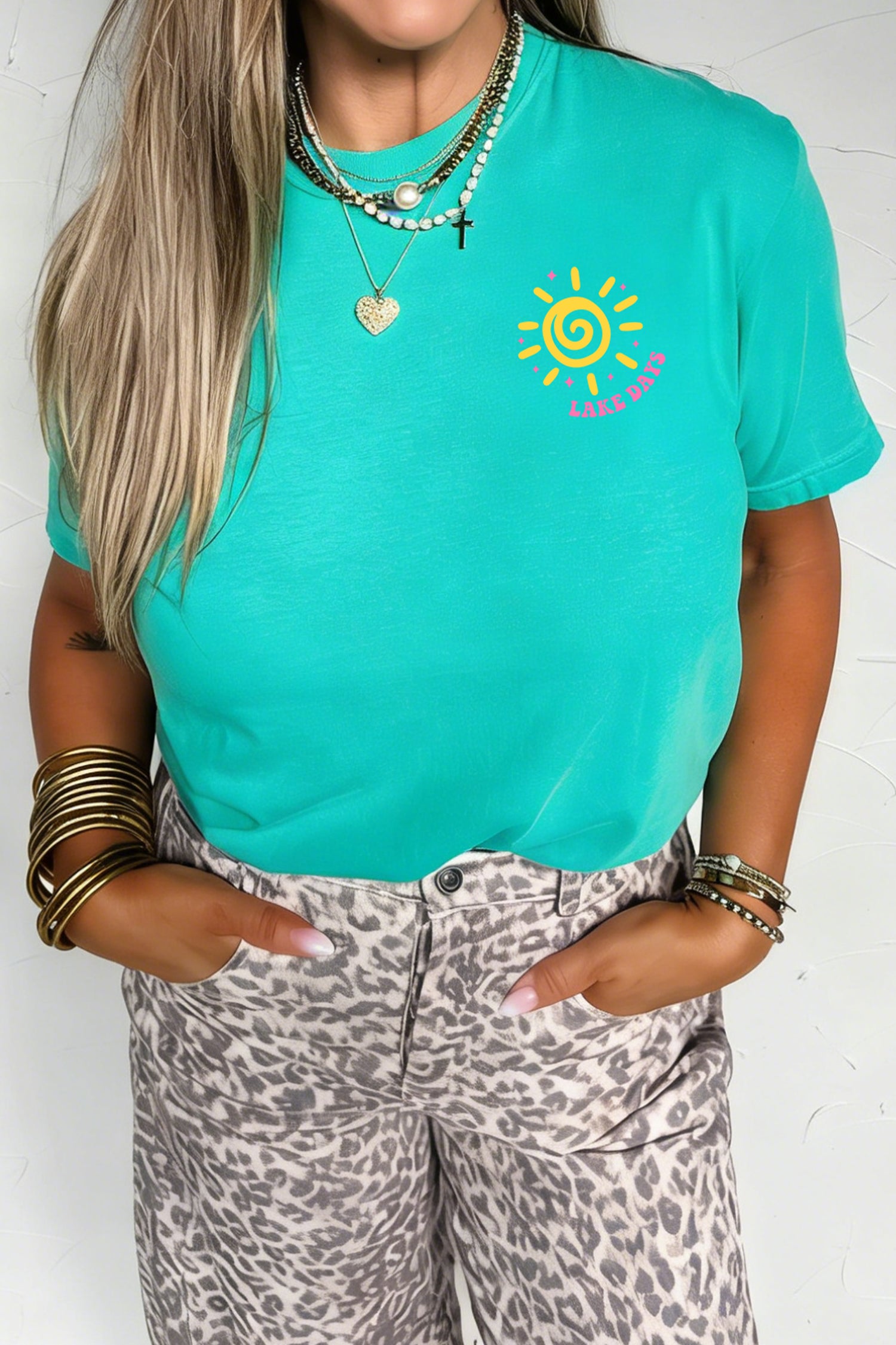 Mint Green LAKE DAYS Double Side Printed Vacation T Shirt-Graphic/Graphic Tees-[Adult]-[Female]-2022 Online Blue Zone Planet