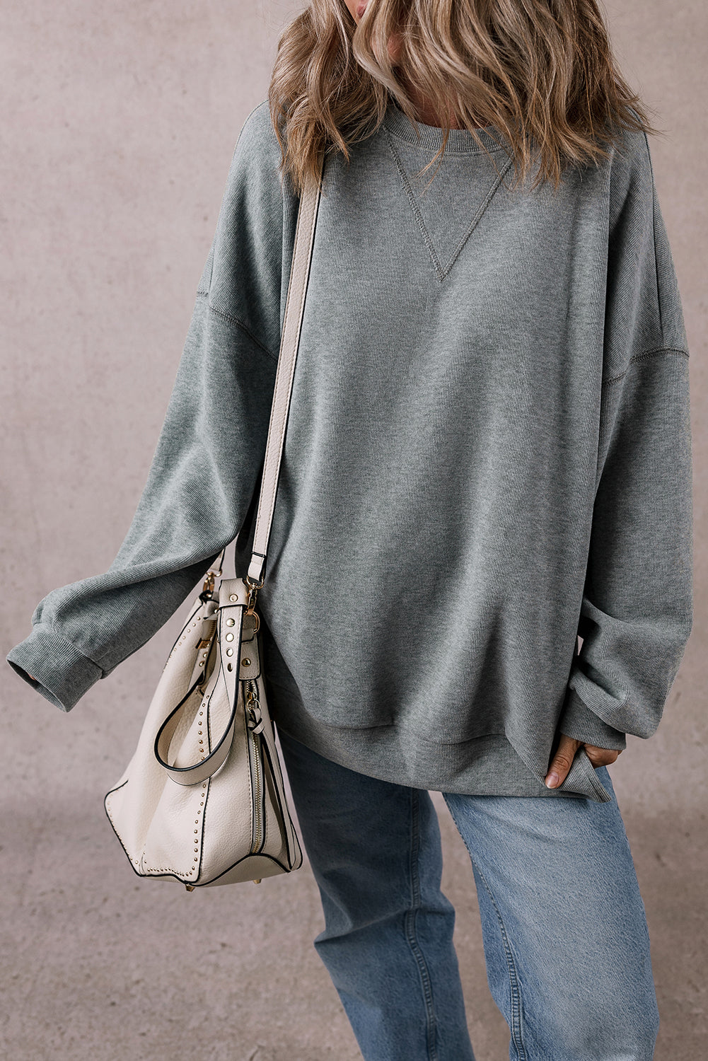 Medium Grey Side Split Drop Shoulder Oversized Sweatshirt-Tops/Sweatshirts & Hoodies-[Adult]-[Female]-2022 Online Blue Zone Planet