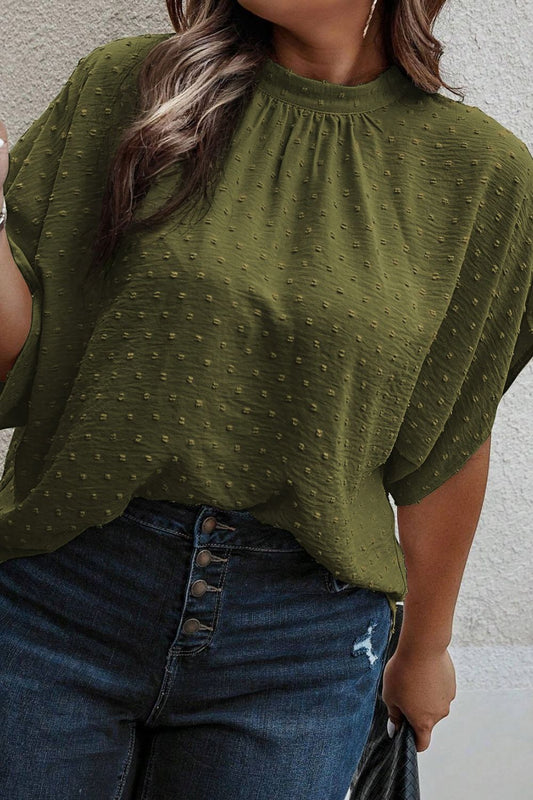 Plus Size Swiss Dot Tied Mock Neck Blouse-TOPS / DRESSES-[Adult]-[Female]-Matcha Green-1X-2022 Online Blue Zone Planet