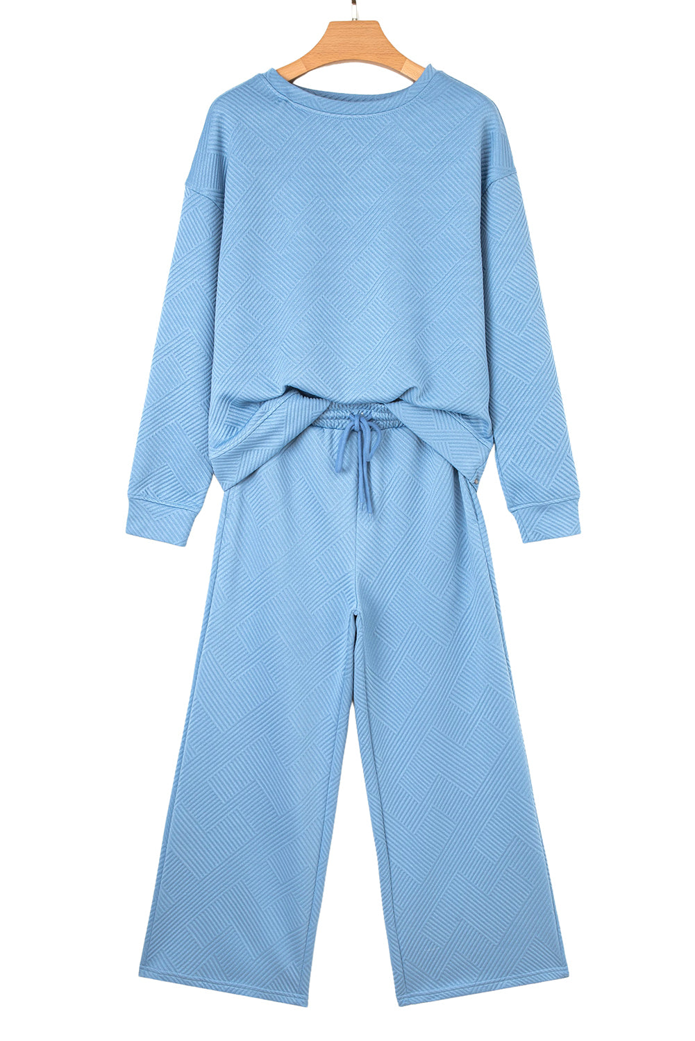Beau Blue Floral Patchwork Drop Shoulder Pullover and Sweatpants Lounge Set-Loungewear & Sleepwear/Loungewear-[Adult]-[Female]-2022 Online Blue Zone Planet
