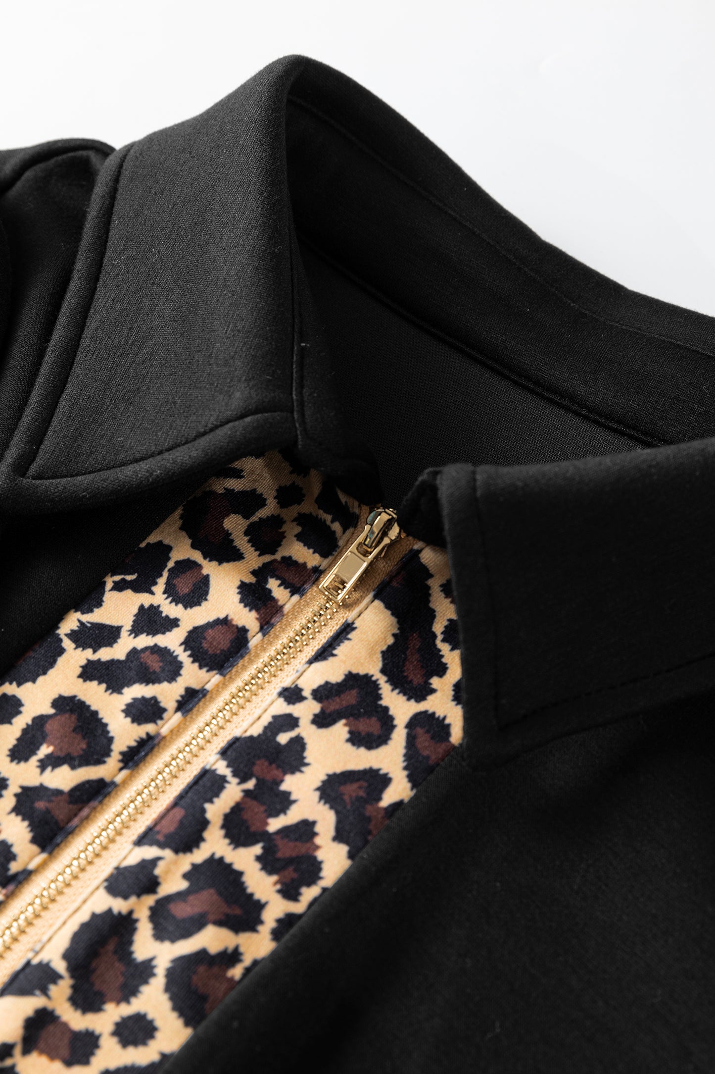 Black Leopard Patchwork Zip Collared Short Puff Sleeve Shift Mini Dress-TOPS / DRESSES-[Adult]-[Female]-2022 Online Blue Zone Planet