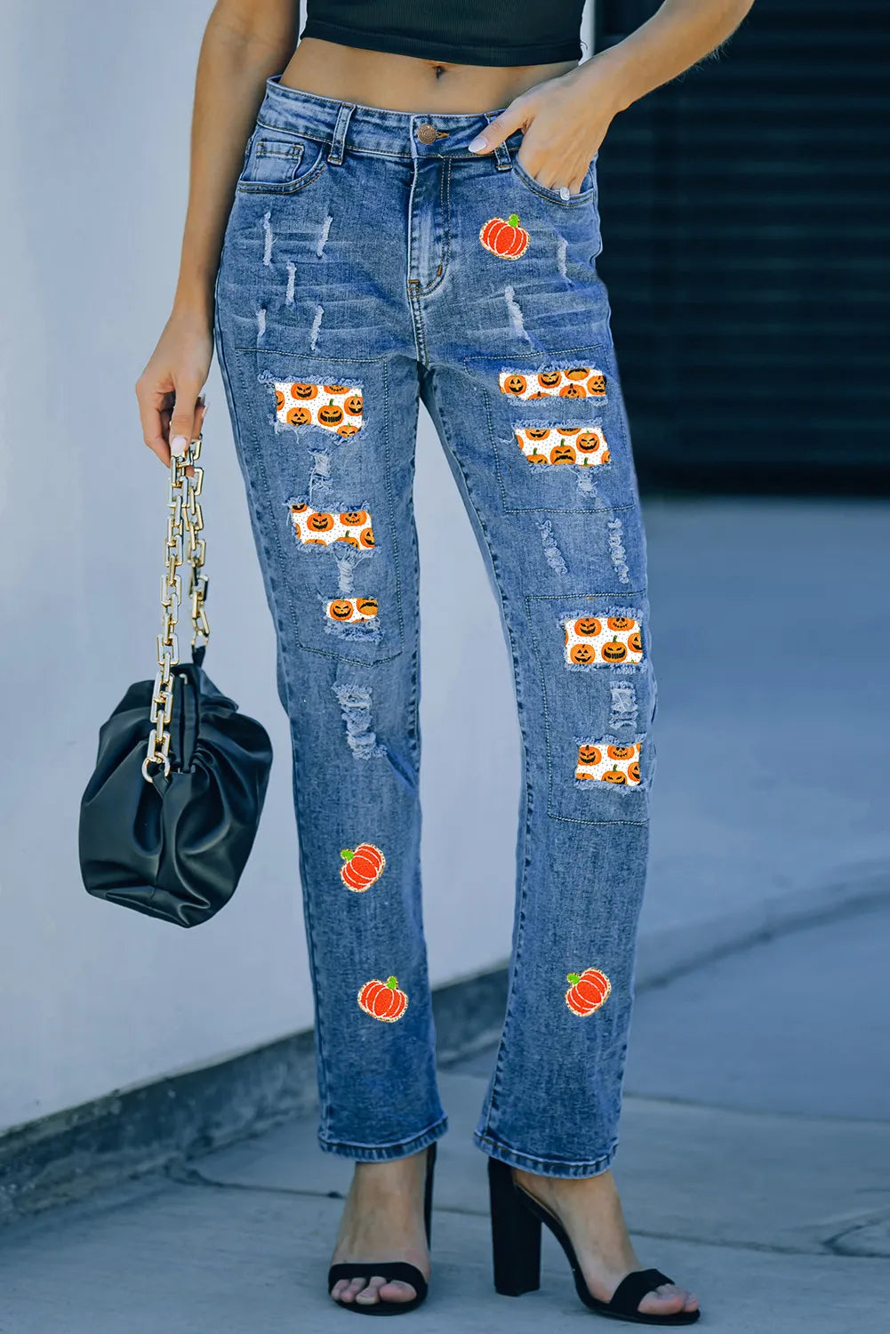 Distressed Pumpkin Jeans with Pockets-TOPS / DRESSES-[Adult]-[Female]-2022 Online Blue Zone Planet