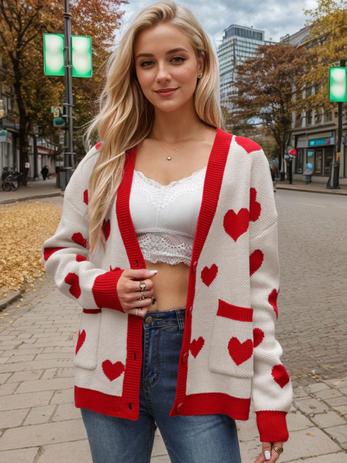 Heart Button Up Dropped Shoulder Long Sleeve Cardigan-TOPS / DRESSES-[Adult]-[Female]-2022 Online Blue Zone Planet