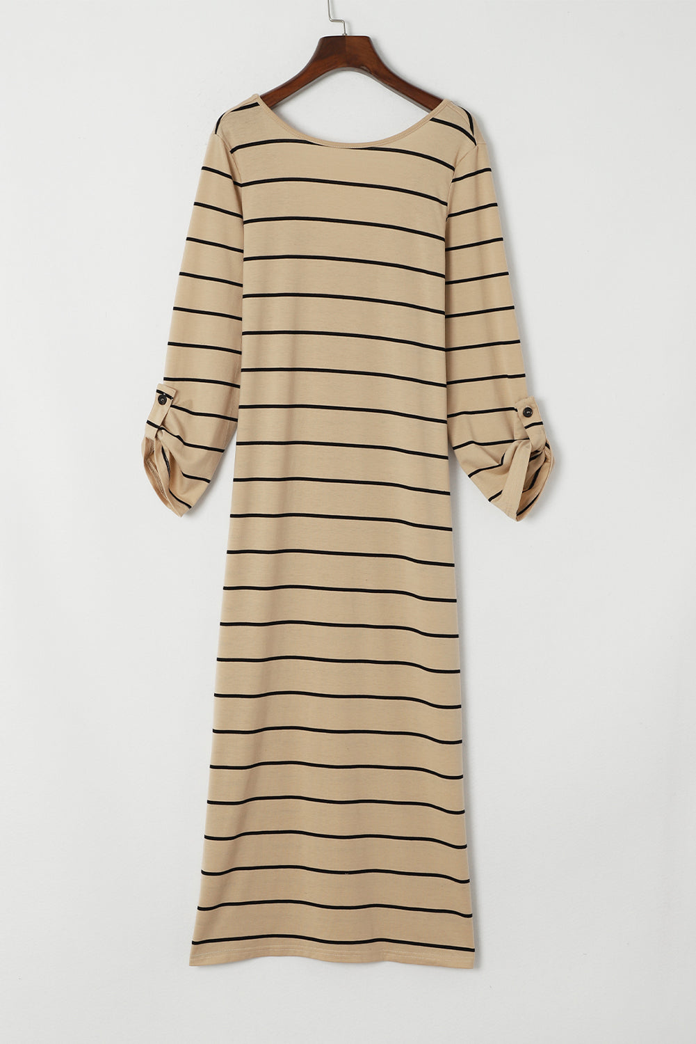 Apricot Striped Casual Slit Long Dress-Dresses/Maxi Dresses-[Adult]-[Female]-2022 Online Blue Zone Planet