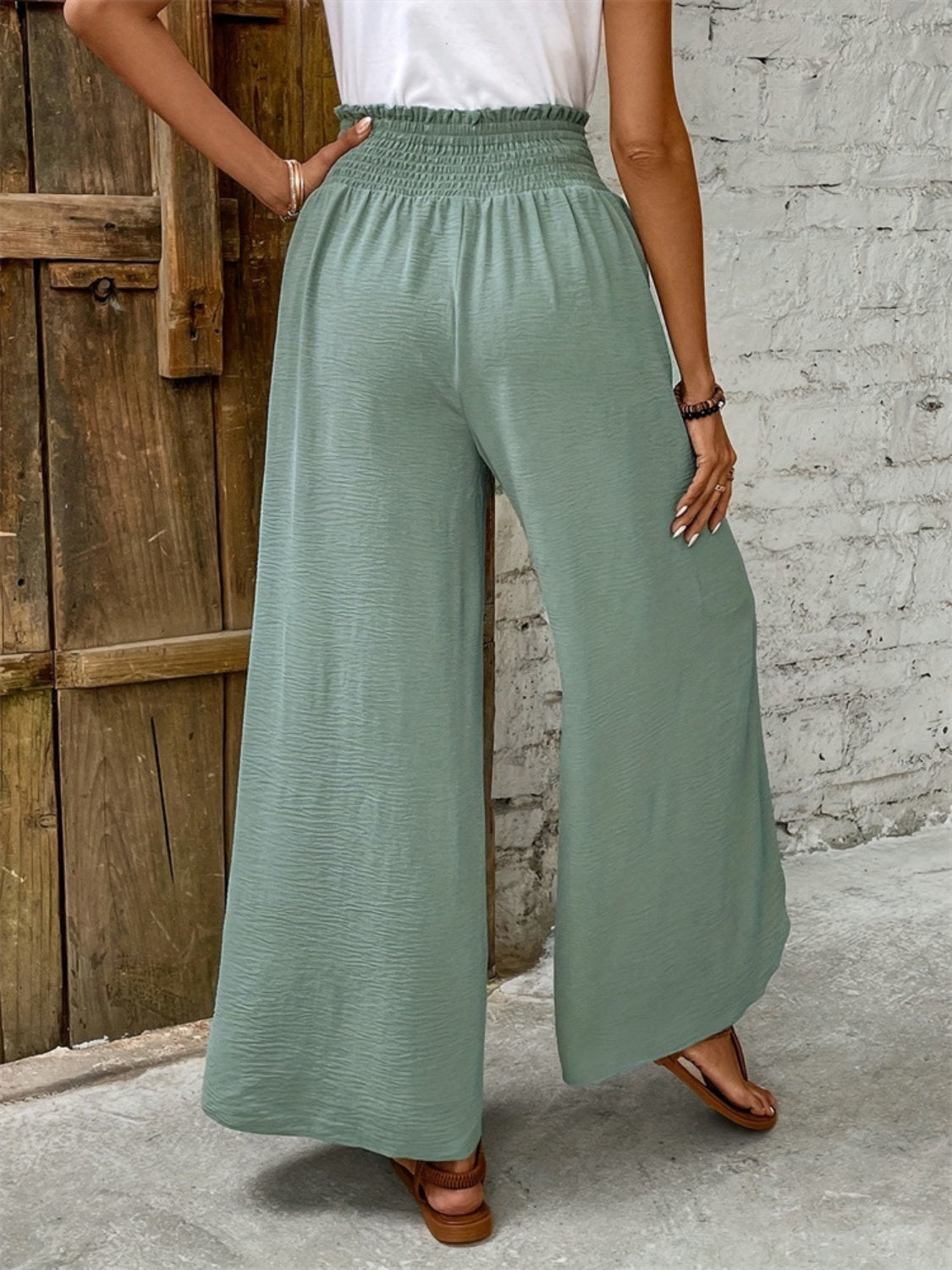 Tied High Waist Wide Leg Pants-BOTTOMS SIZES SMALL MEDIUM LARGE-[Adult]-[Female]-2022 Online Blue Zone Planet