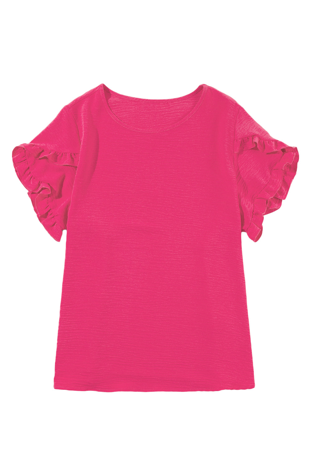 Bright Pink Ruffled Short Sleeve Plus Size Top-Plus Size/Plus Size Tops/Plus Size Tops & Tees-[Adult]-[Female]-2022 Online Blue Zone Planet