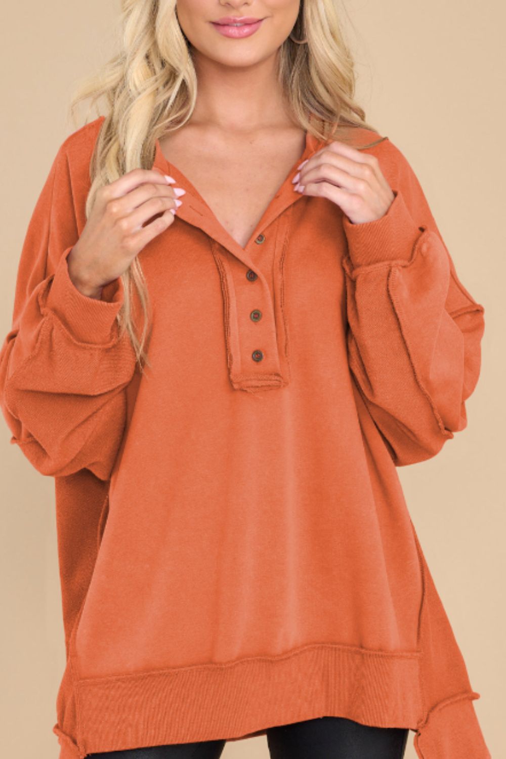 Exposed Seam Long Sleeve Sweatshirt-TOPS / DRESSES-[Adult]-[Female]-Tangerine-S-2022 Online Blue Zone Planet