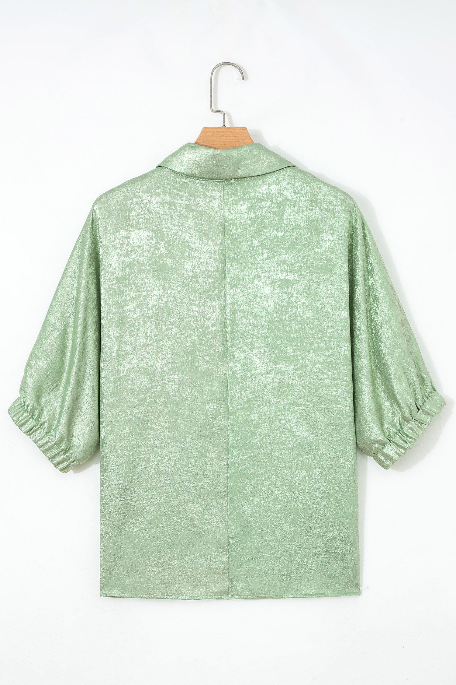 Clearly Aqua Collared V Neck Half Sleeve Metallic Top-Tops/Blouses & Shirts-[Adult]-[Female]-2022 Online Blue Zone Planet