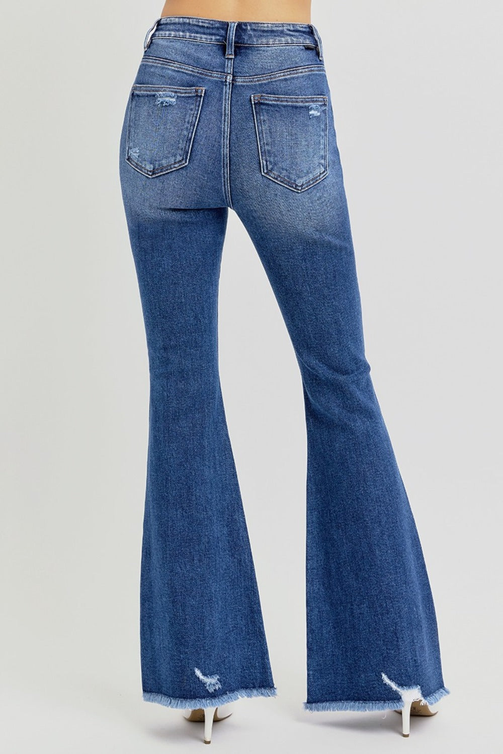 RISEN Full Size High Rise Distressed Raw Hem Flare Jeans-BOTTOMS SIZES SMALL MEDIUM LARGE-[Adult]-[Female]-2022 Online Blue Zone Planet