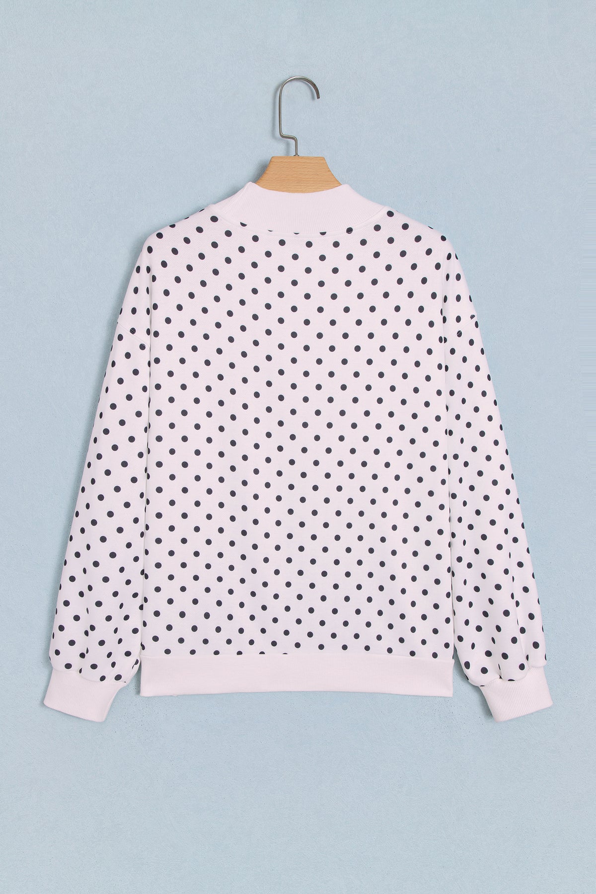 White Casual Polka Dot Mock Neck Sweatshirt-Tops/Sweatshirts & Hoodies-[Adult]-[Female]-2022 Online Blue Zone Planet