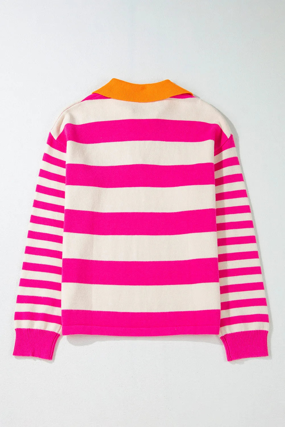 Contrast Stripes Johnny Collar Long Sleeve Sweater-TOPS / DRESSES-[Adult]-[Female]-2022 Online Blue Zone Planet