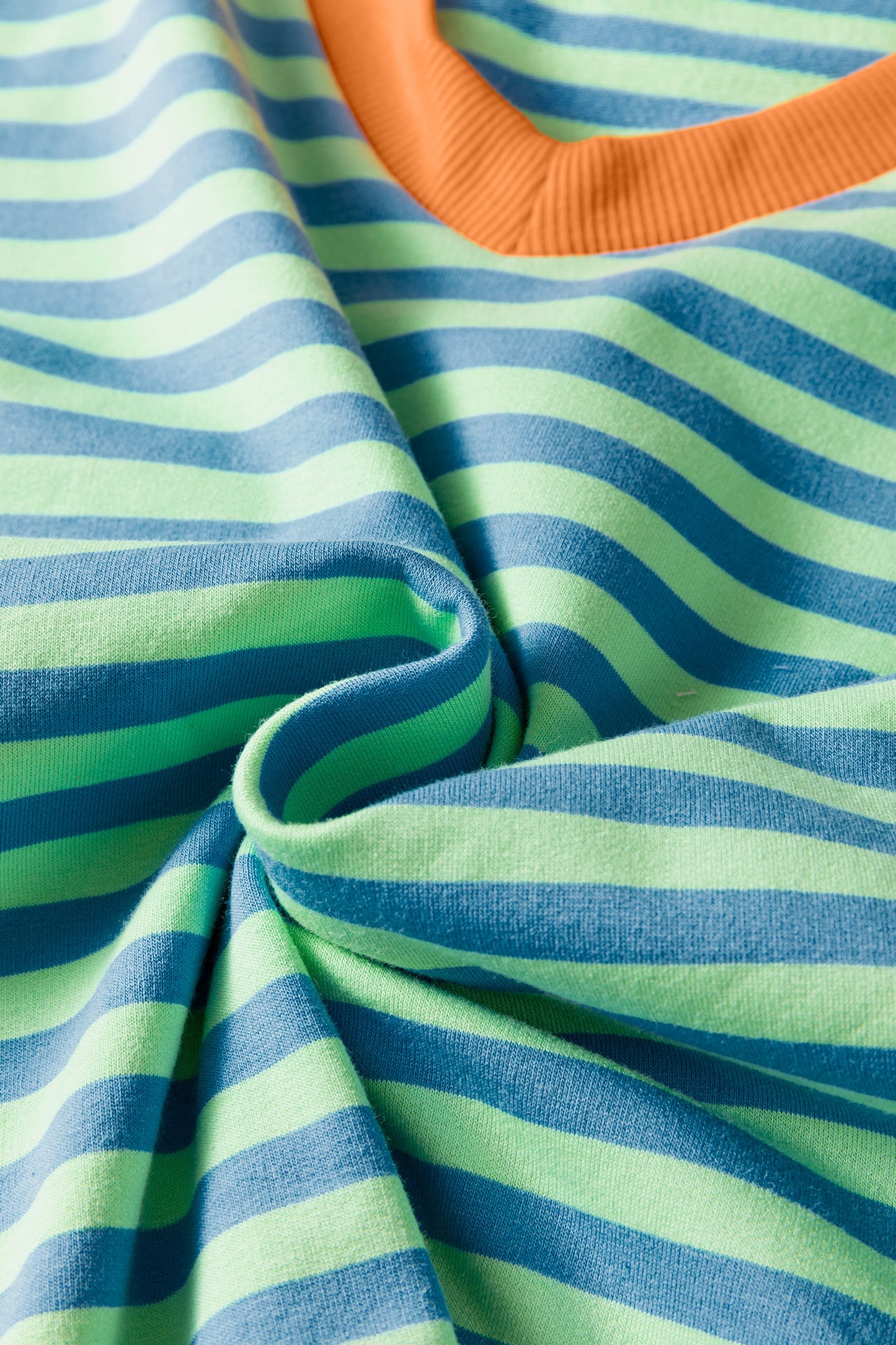 Green Stripe Colorblock Trim V Neck Tee Drawstring Elastic Waist Short Set-Two Piece Sets/Short Sets-[Adult]-[Female]-2022 Online Blue Zone Planet