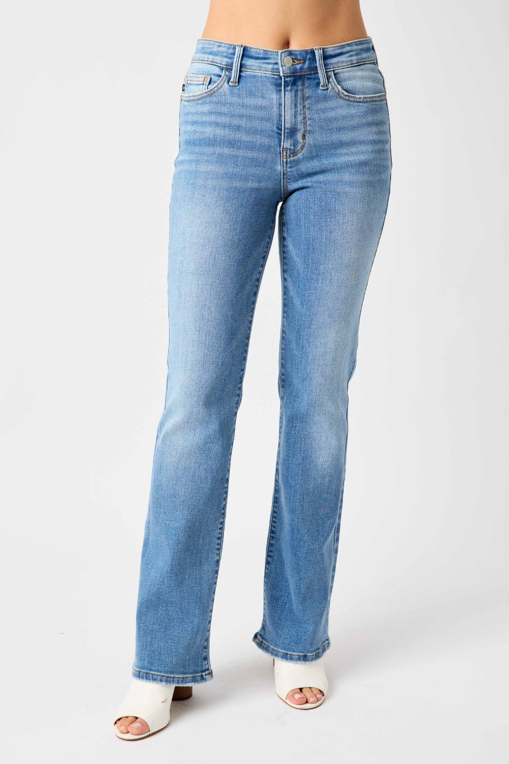 Judy Blue Full Size Mid-Rise Waist Straight Jeans-BOTTOM SIZES SMALL MEDIUM LARGE-[Adult]-[Female]-2022 Online Blue Zone Planet