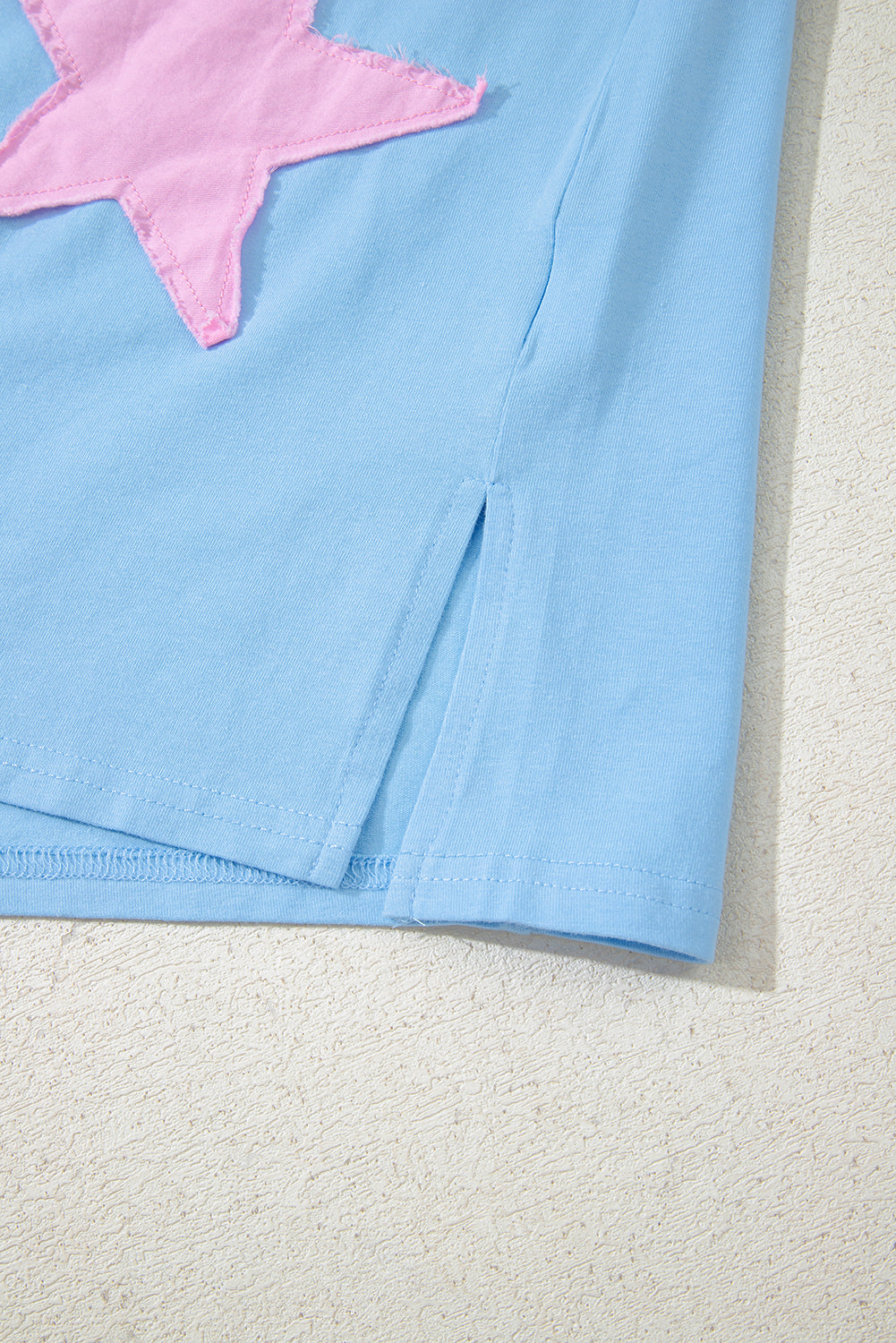 Myosotis Frayed Denim Star Patched Oversize T Shirt-Tops/Tops & Tees-[Adult]-[Female]-2022 Online Blue Zone Planet