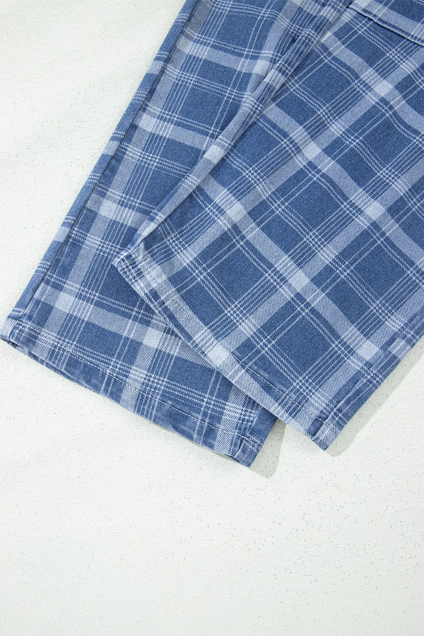 Sky Blue Plaid Denim Grommet Drawstring Waist Ankle-Length Jeans-Bottoms/Jeans-[Adult]-[Female]-2022 Online Blue Zone Planet