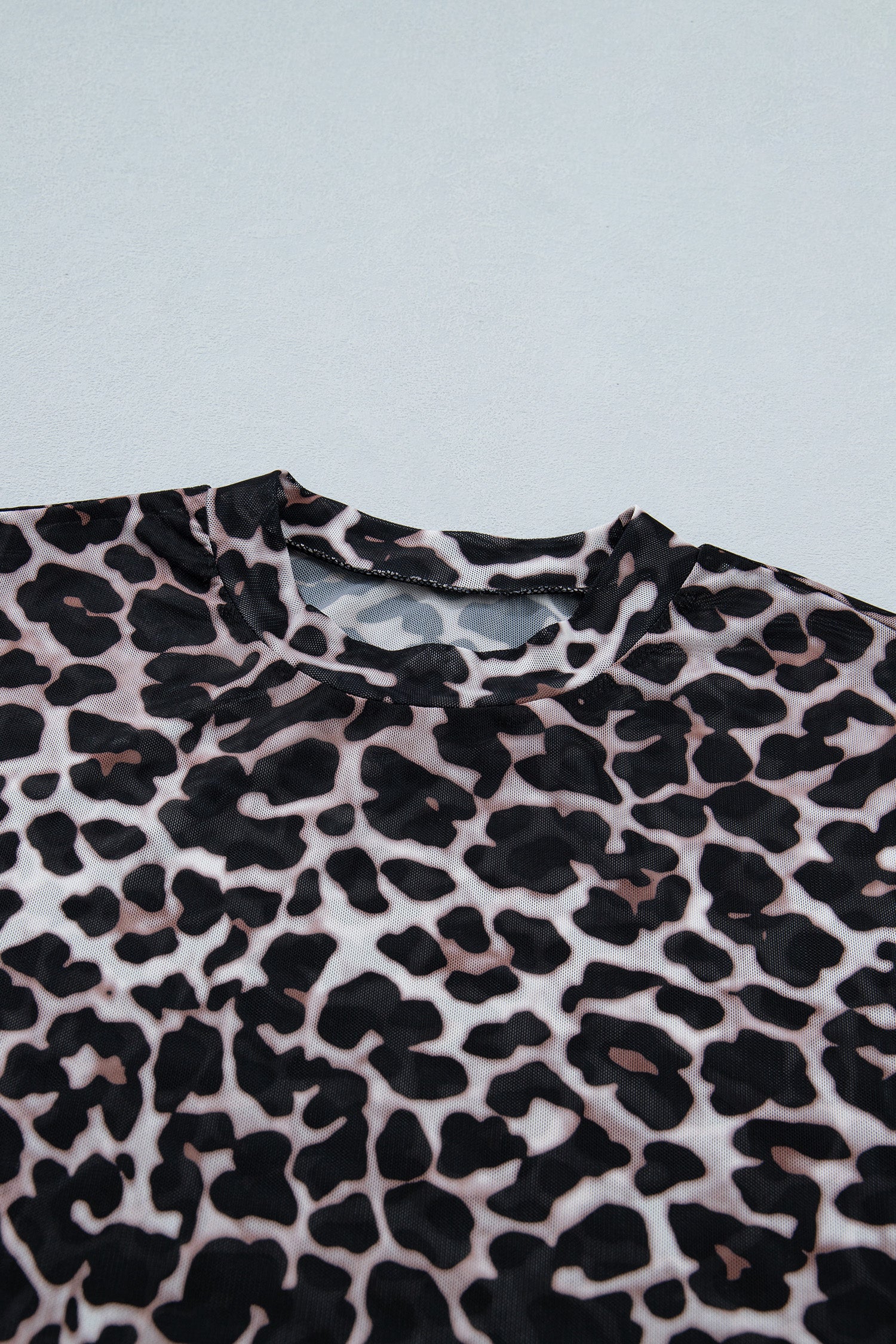 Khaki Leopard Print Sheer Mesh Short Sleeve Top-Tops/Tops & Tees-[Adult]-[Female]-2022 Online Blue Zone Planet