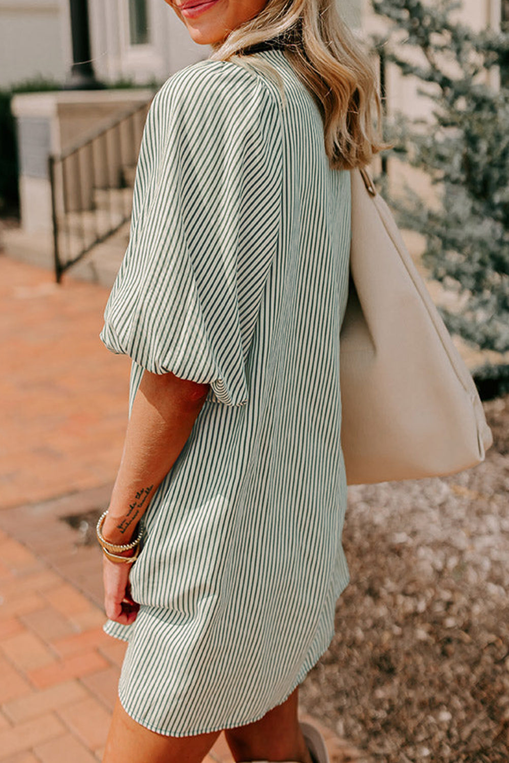 Green Patch Pockets Button Down Short Puff Sleeve Dress-TOPS / DRESSES-[Adult]-[Female]-2022 Online Blue Zone Planet