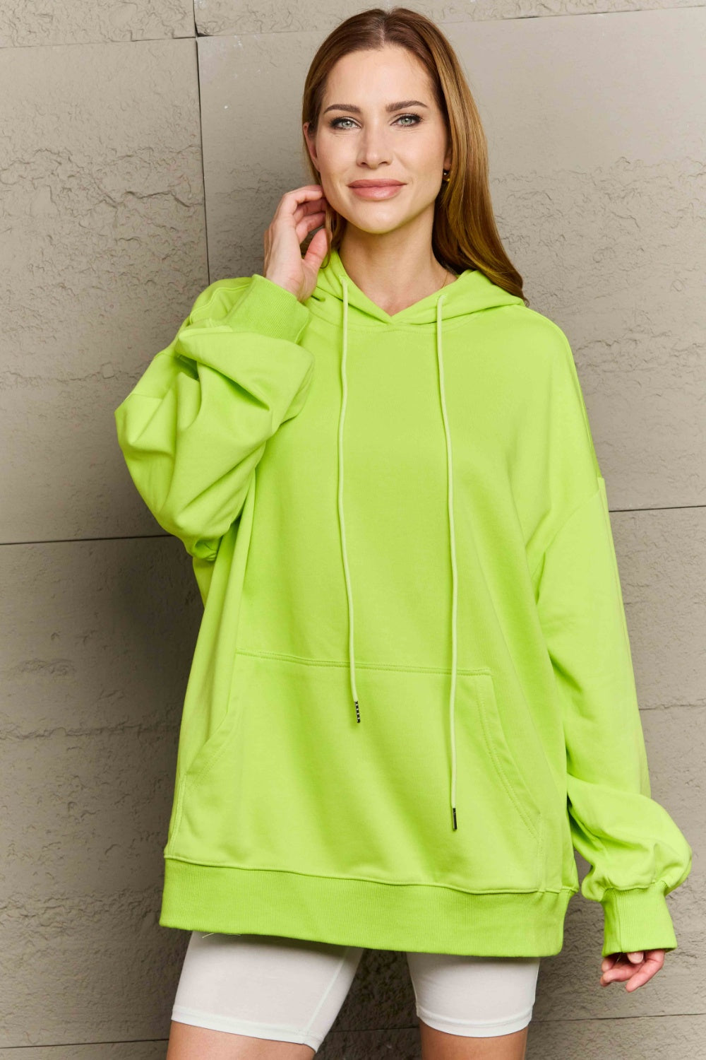 Full Size Drawstring Long Sleeve Hoodie-TOPS / DRESSES-[Adult]-[Female]-Lime-S-2022 Online Blue Zone Planet