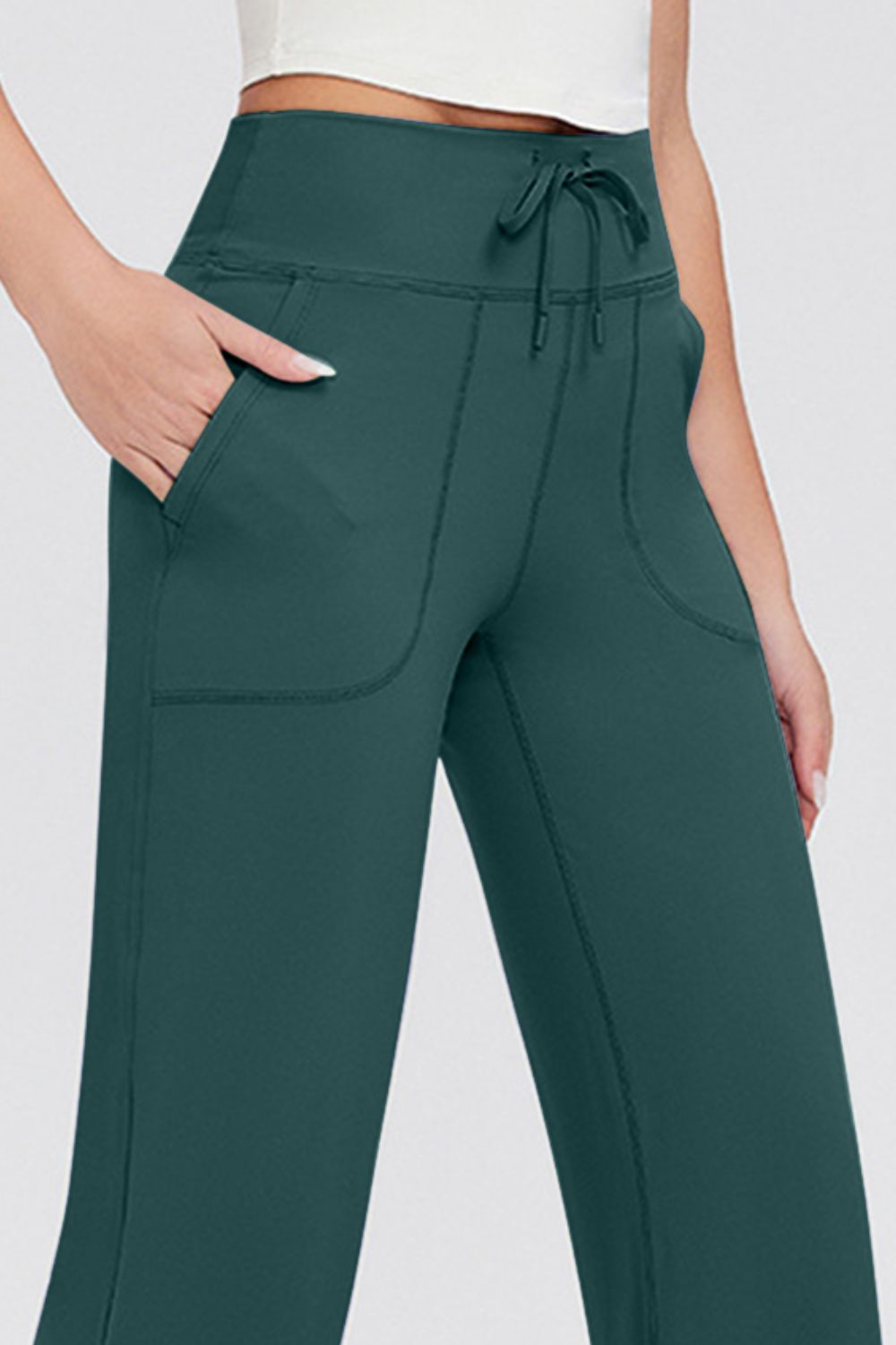 Basic Bae Full Size Drawstring High Waist Pants with Pockets-BOTTOMS SIZES SMALL MEDIUM LARGE-[Adult]-[Female]-2022 Online Blue Zone Planet