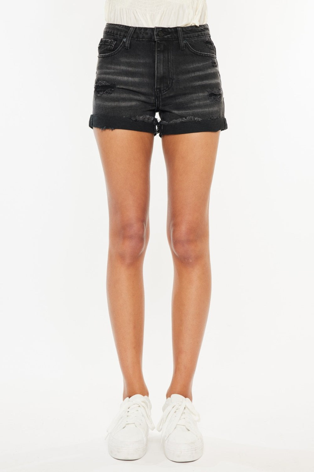 Kancan High Waist Distressed Denim Shorts-BOTTOMS SIZES SMALL MEDIUM LARGE-[Adult]-[Female]-2022 Online Blue Zone Planet