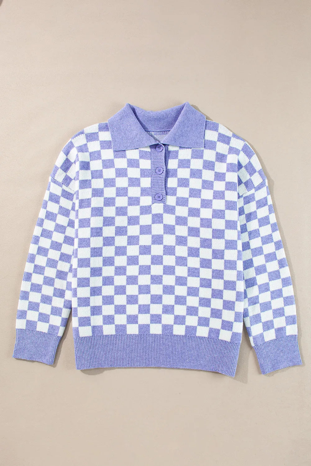 Plus Size Checkered Collared Neck Long Sleeve Sweater-TOPS / DRESSES-[Adult]-[Female]-2022 Online Blue Zone Planet