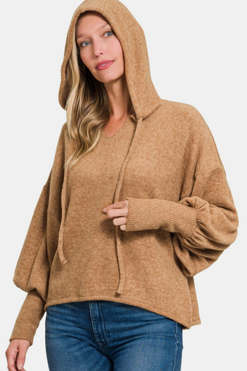 Zenana Brushed Hacci Drop Shoulder Cropped Hoodie-TOPS / DRESSES-[Adult]-[Female]-2022 Online Blue Zone Planet