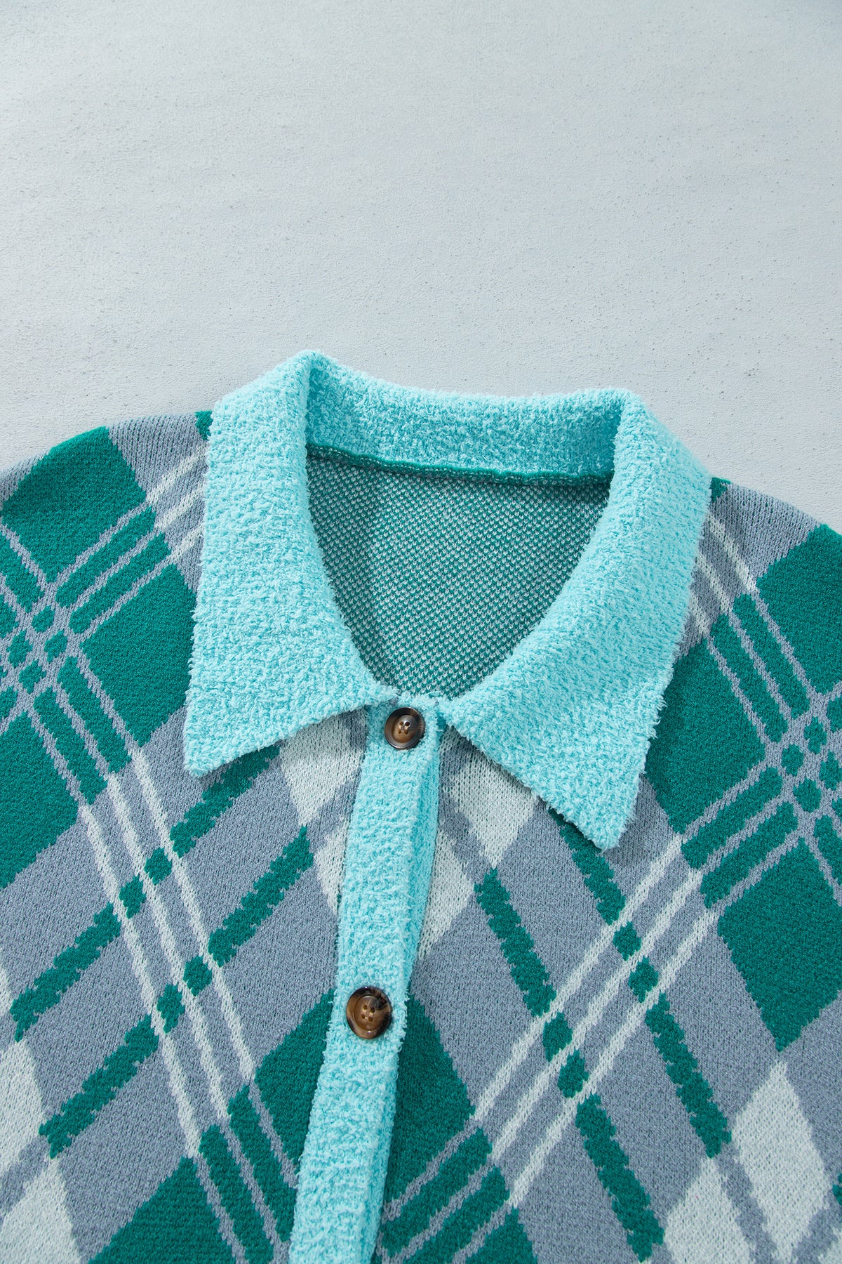 Green Plaid V Neck Long Sleeve Shift Cardigan Sweater-TOPS / DRESSES-[Adult]-[Female]-2022 Online Blue Zone Planet