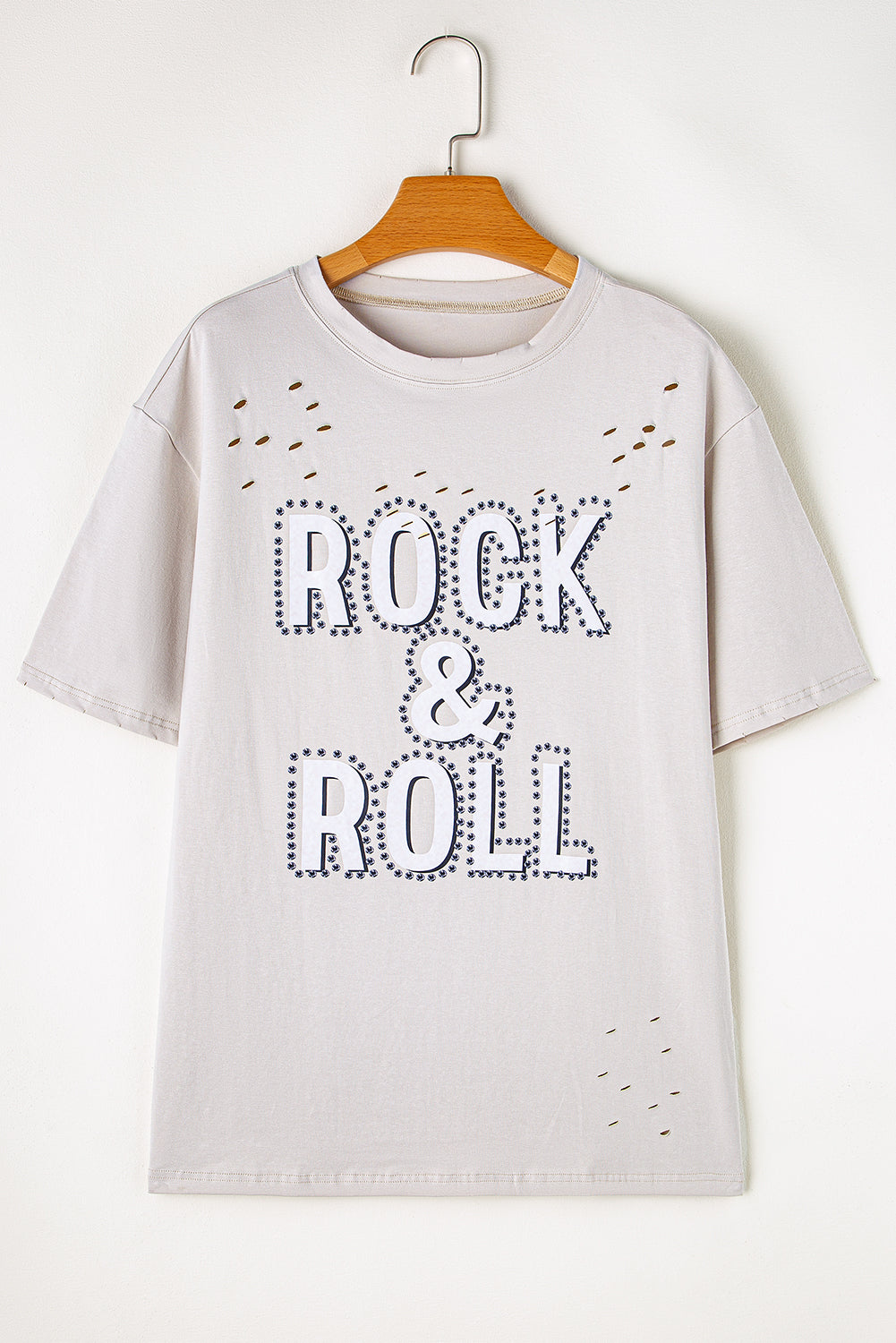 Gray Rock & Roll Graphic Distressed Vintage Tee-Tops/Tops & Tees-[Adult]-[Female]-2022 Online Blue Zone Planet