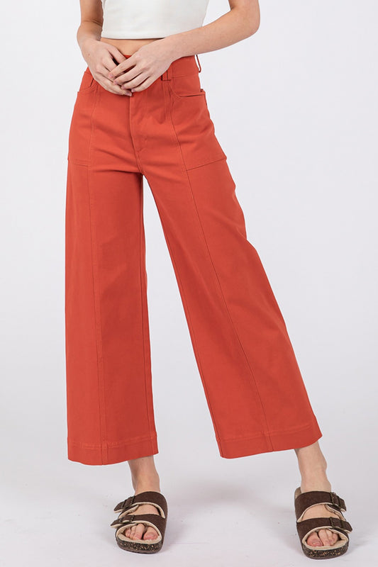 SAGE + FIG Wide Leg Cropped Pants-BOTTOMS SIZES SMALL MEDIUM LARGE-[Adult]-[Female]-Cinnamon-S-2022 Online Blue Zone Planet