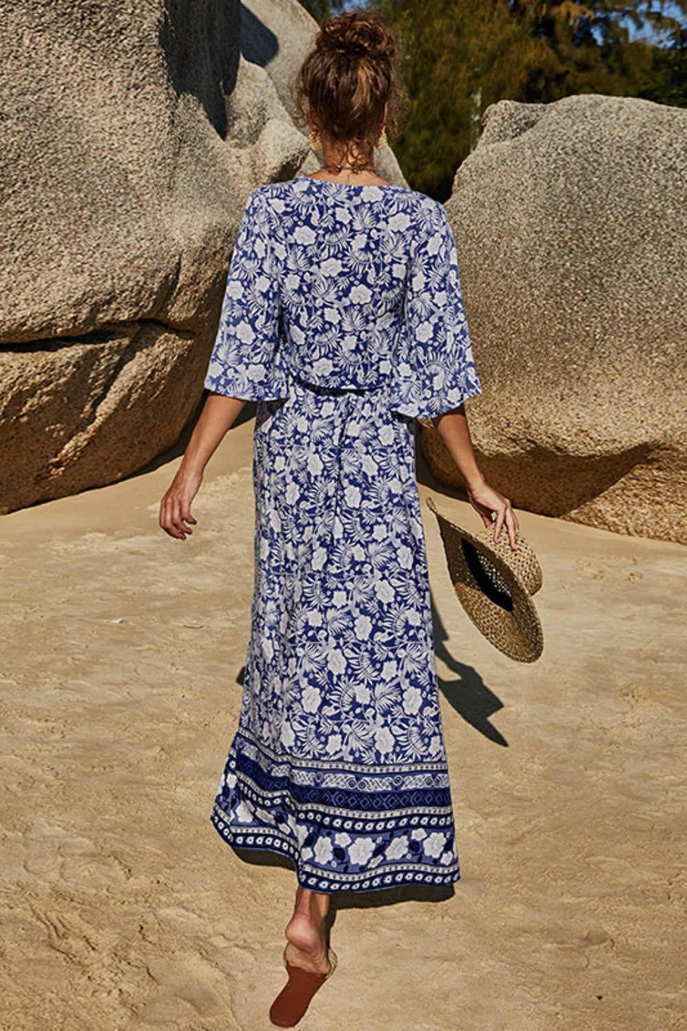 Printed Half Sleeve Top and Slit Skirt Set-TOPS / DRESSES-[Adult]-[Female]-2022 Online Blue Zone Planet