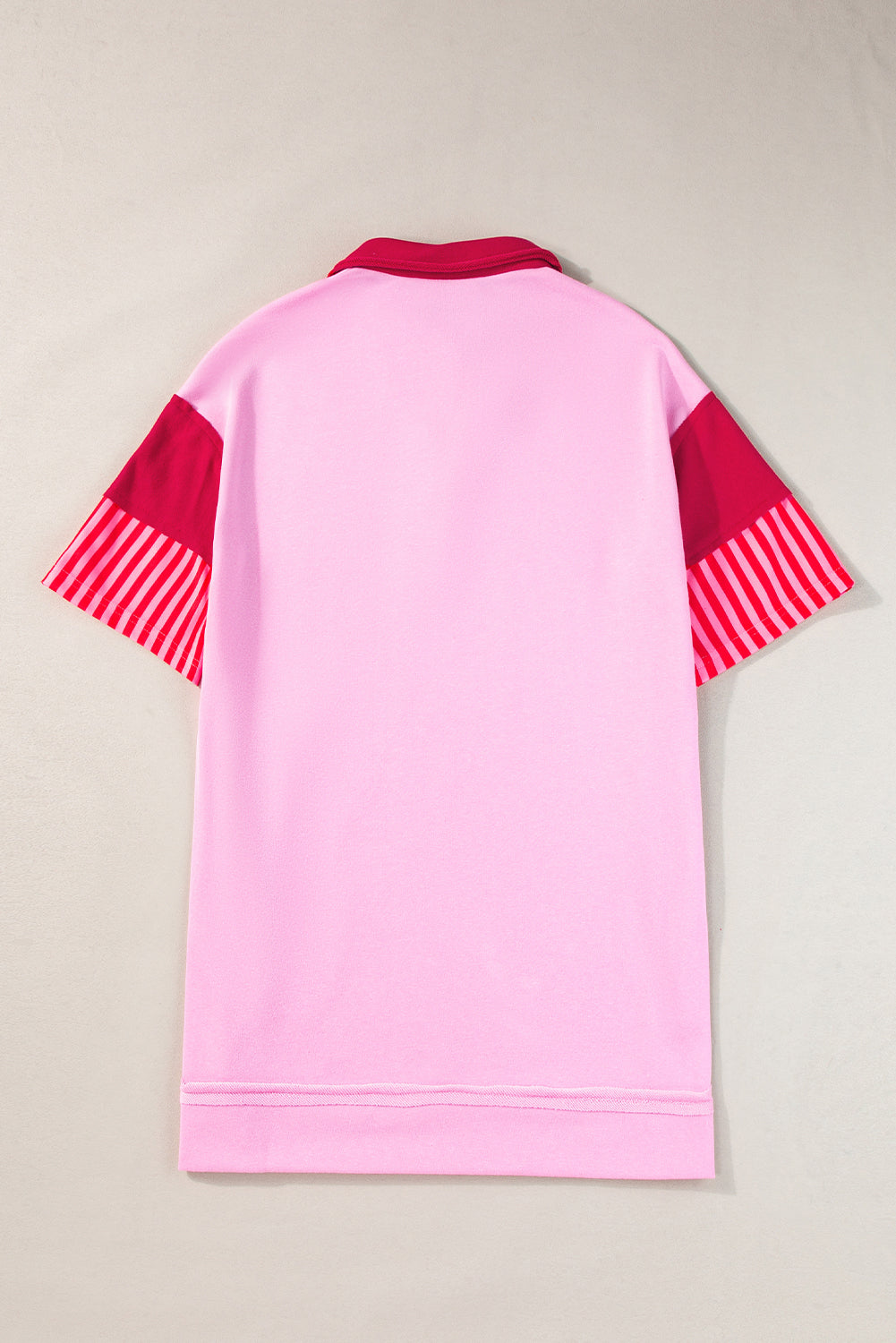 Blue Zone Planet | Pink Stripe Colorblock Patchwork Short Sleeve T Shirt Dress-TOPS / DRESSES-[Adult]-[Female]-2022 Online Blue Zone Planet